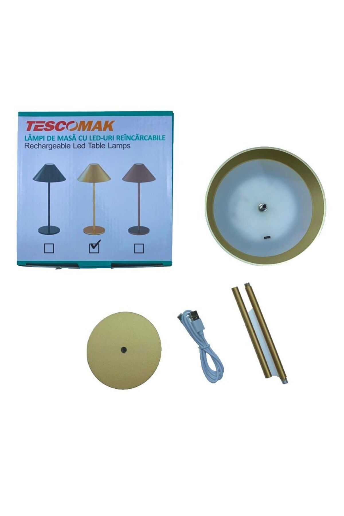 Tescomak-Rechargeable touch LED table lamp, 3 gold color temperatures 12