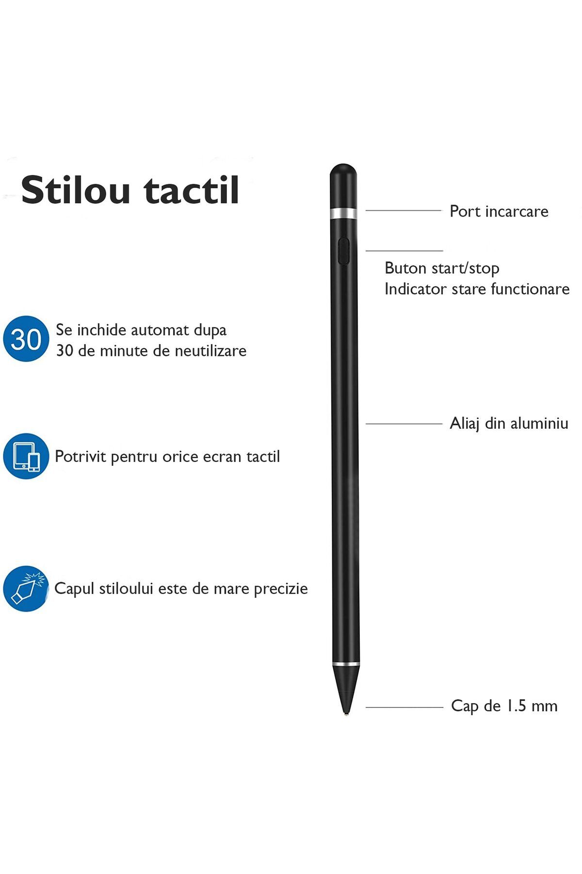 WowStep-Stylus iPad Pen Universal,, Pix Touch Tableta iPad Apple 2010-2022, Android, Windows, Fara Lag, Alb 4