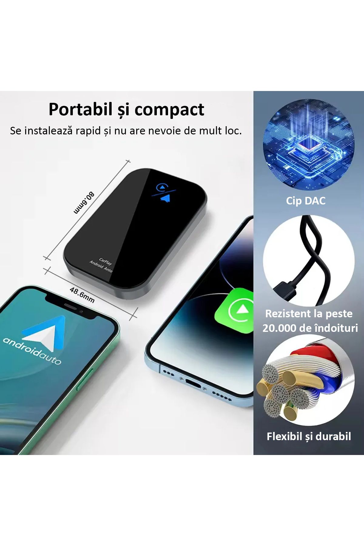 ENZIRO-Adaptor Auto Wireless 2 in 1 Apple Carplay si Android Auto, Plug and Play, Bluetooth, WiFi, Negru 7