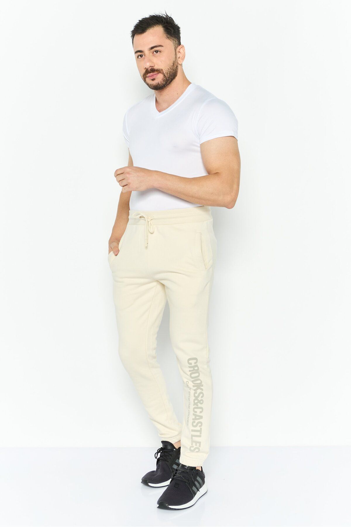 CROOKS CASTLES-Men Regular Fit Plain Jogger Pants, Off White 2