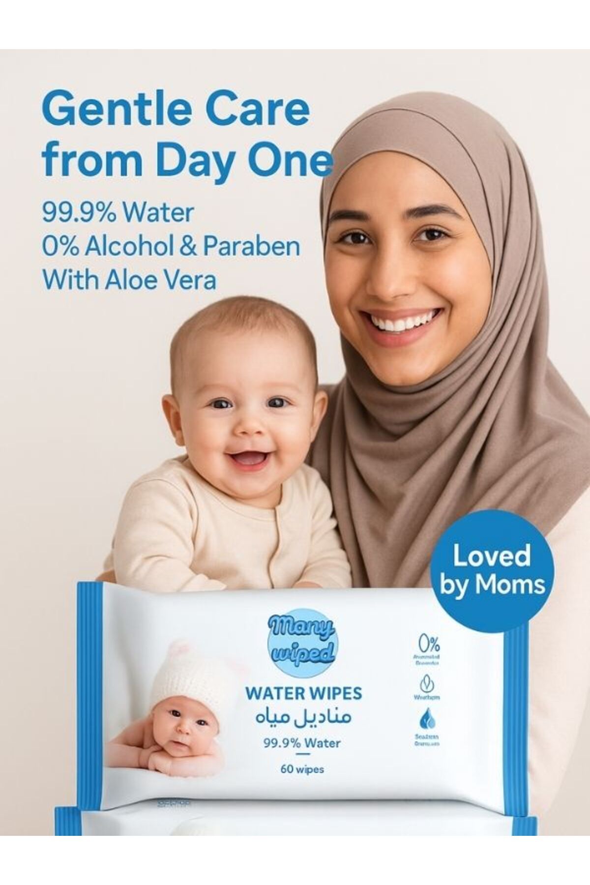 Mamy Wipes-Water Wipes, 6 x 60 Wipes (360 Total) – 99.9% Water, Mega Saver 7