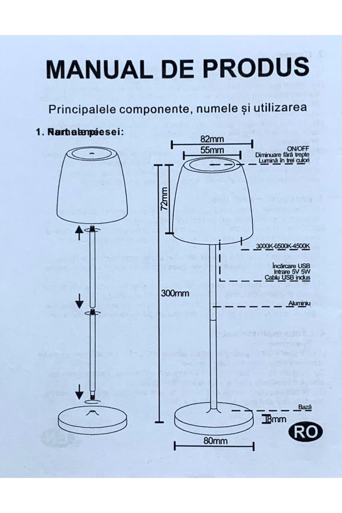 Tescomak-Rechargeable touch LED table lamp with telescopic rod, 200LM gray 3