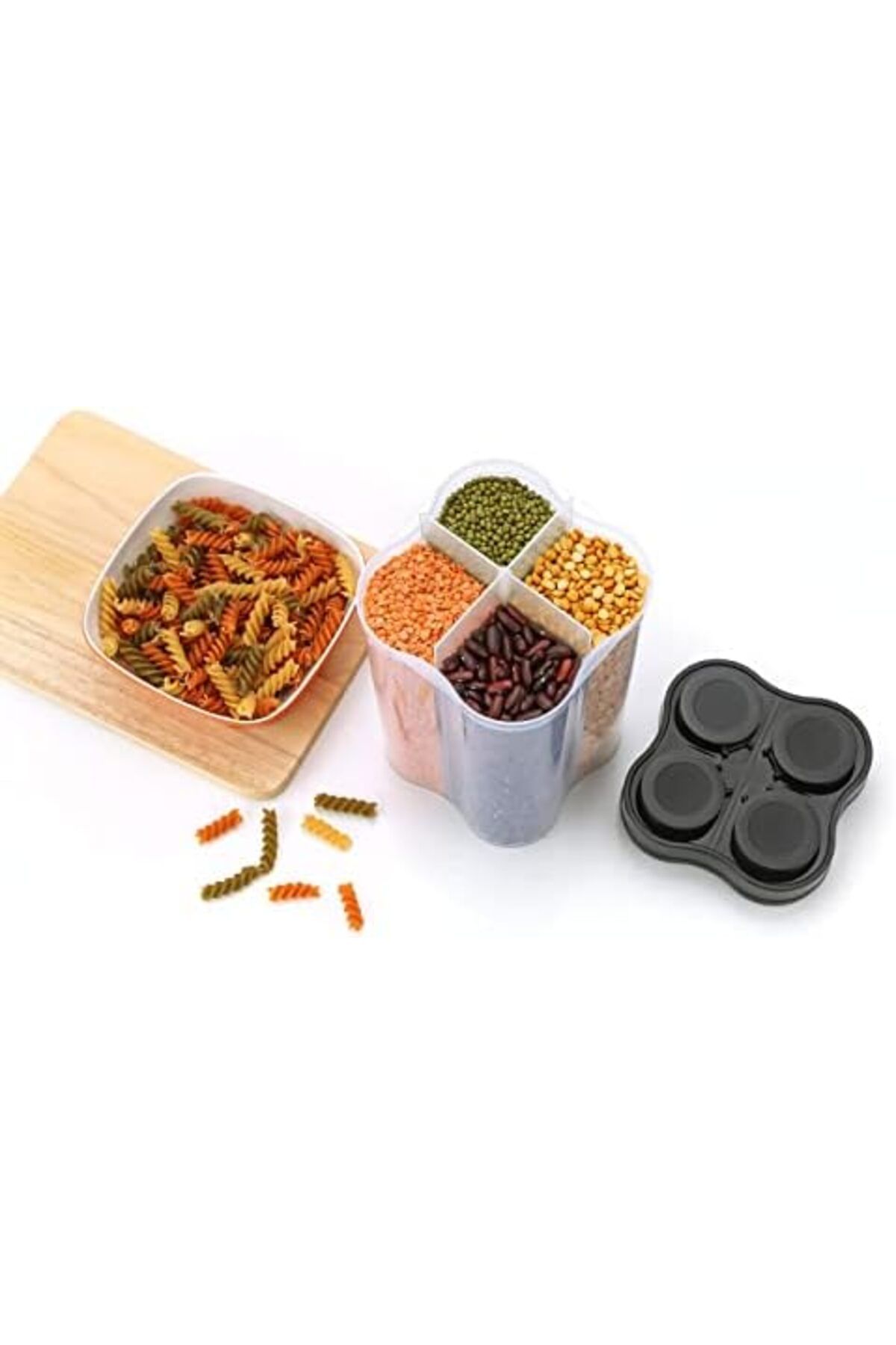 Clazkit-Airtight Transparent Plastic Lock Food Storage 4 Section Cereal Container Jar for Grocery, F 3