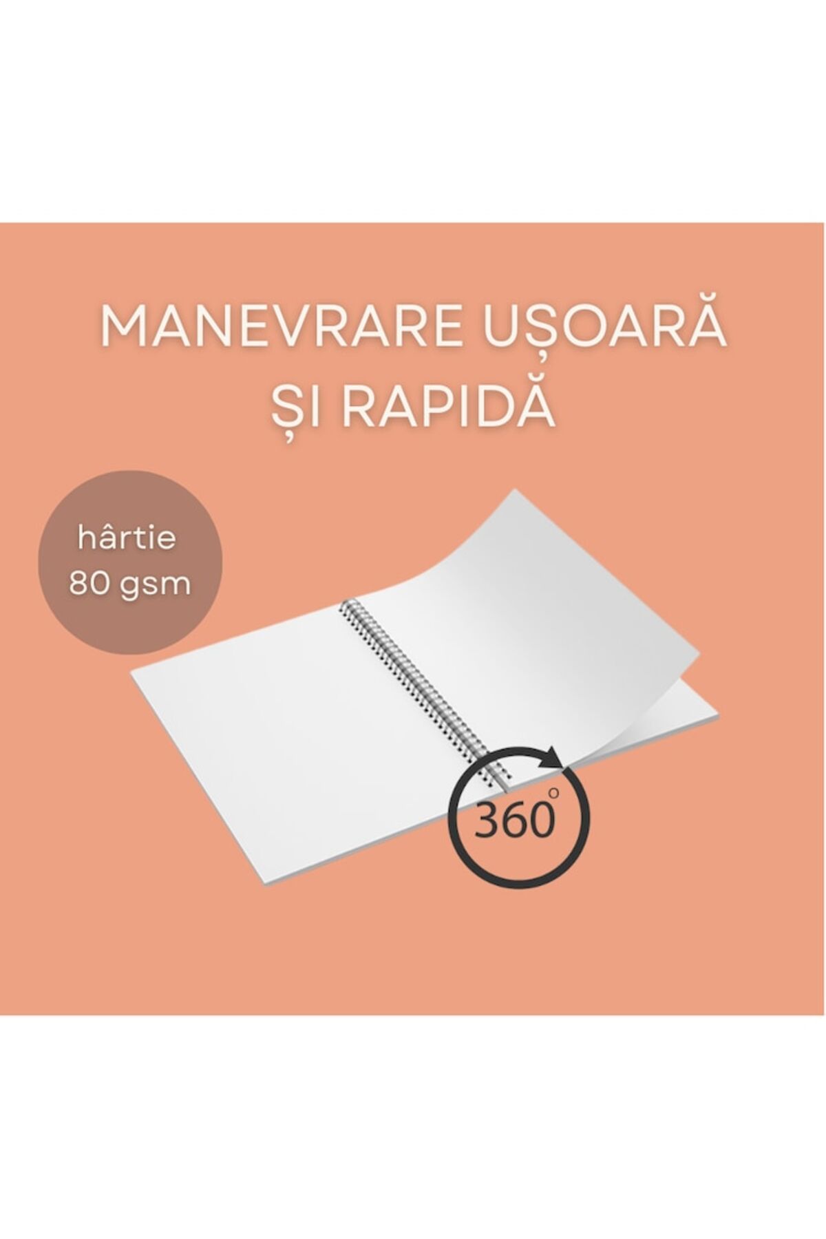 OBRO-Spiral Notebook, Notebook, White Vellum Sheets, Unruled, Flower Print, A5, 80 sheets, 160 pages 3