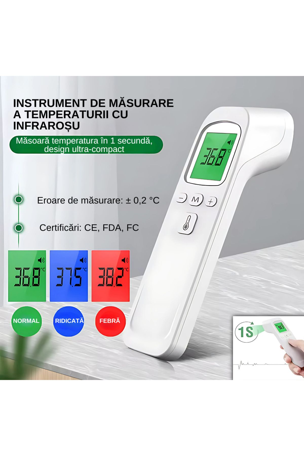 A ATAB-Digital infrared thermometer, non-contact technology, digital screen, fast measurement 0.1s, 3
