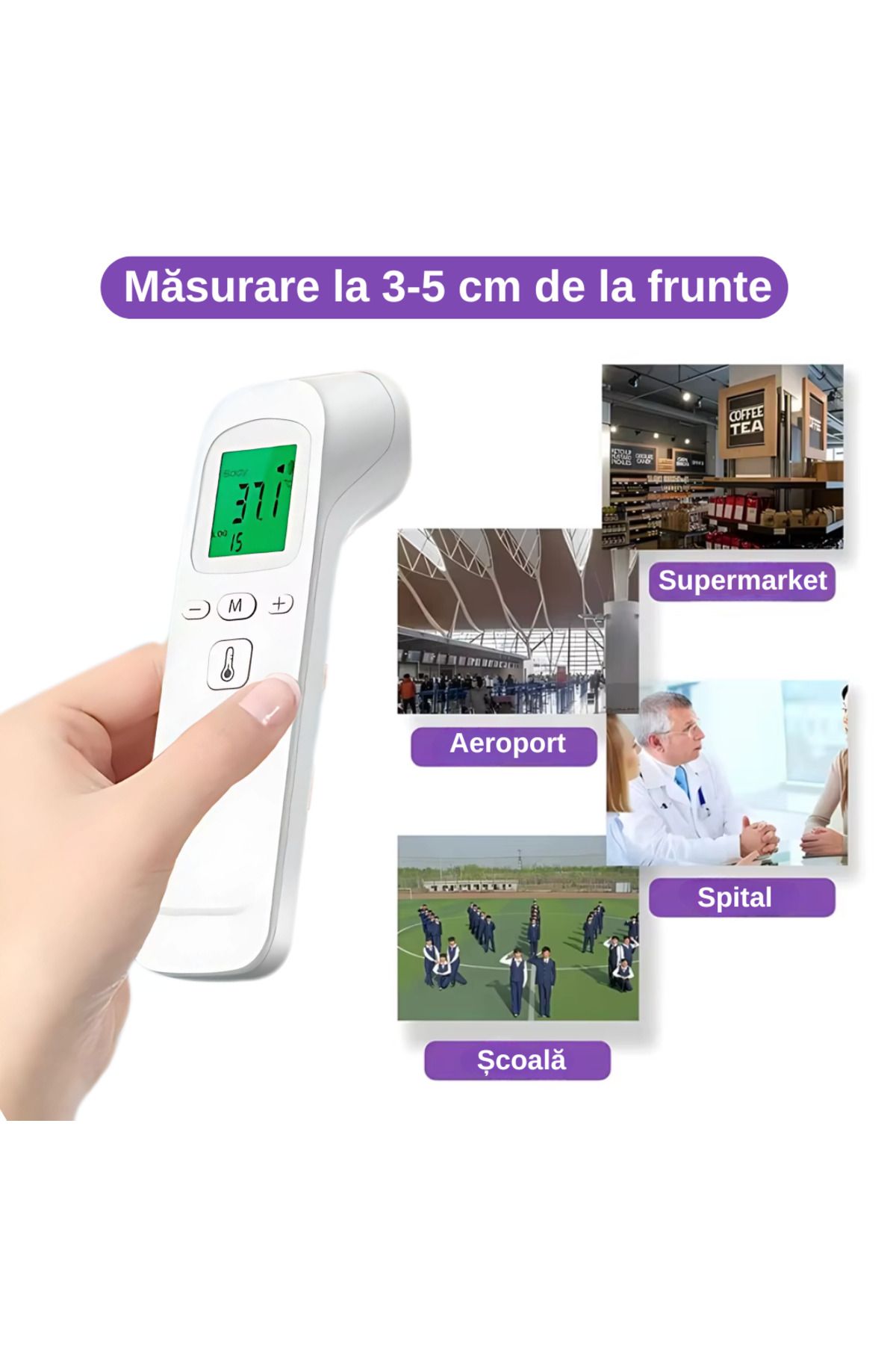 A ATAB-Digital infrared thermometer, non-contact technology, digital screen, fast measurement 0.1s, 9
