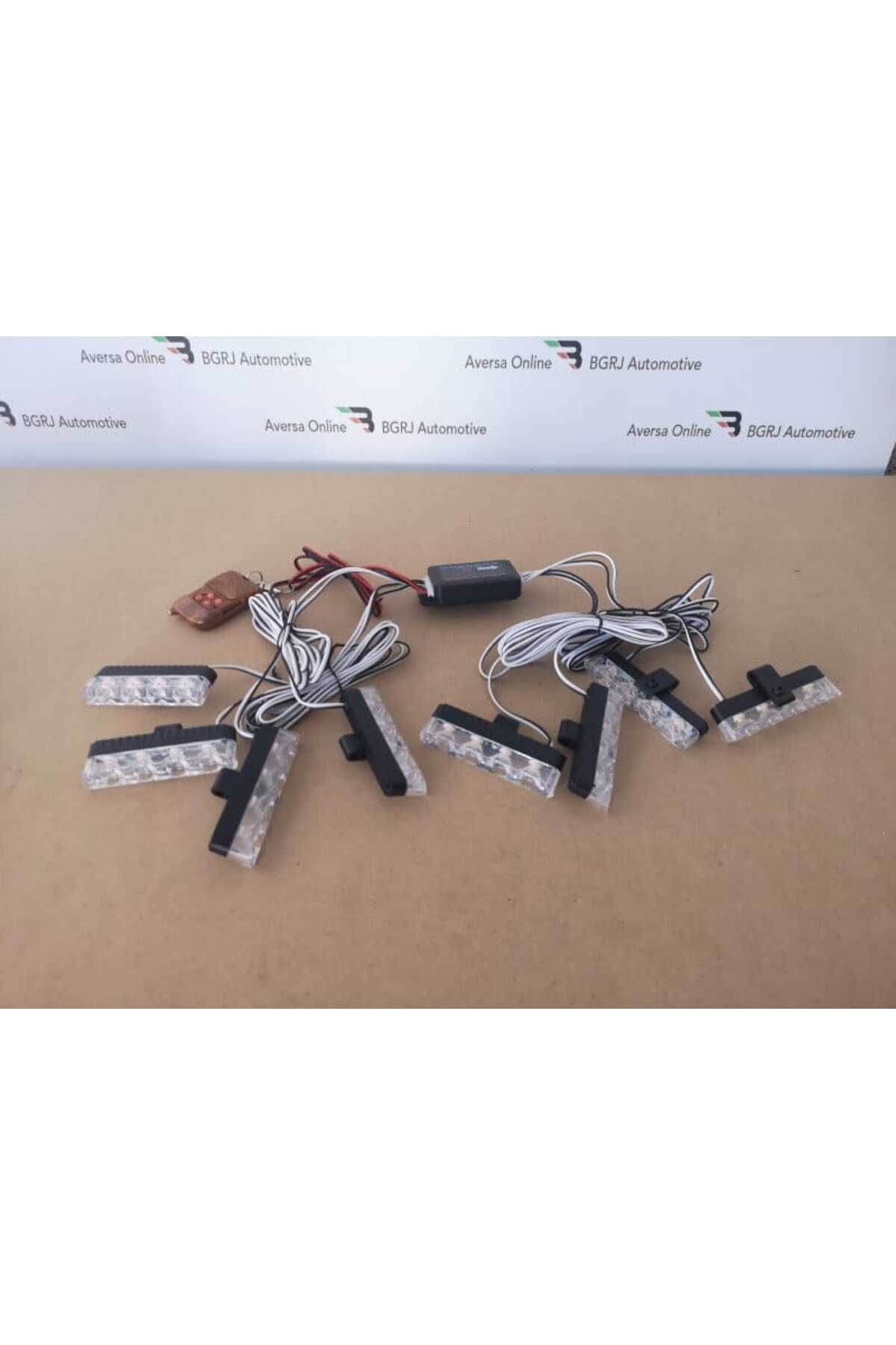 BGRJ Automotive-Set of 8 white strobe lights for grille, remote control, 7 functions, 12V 4