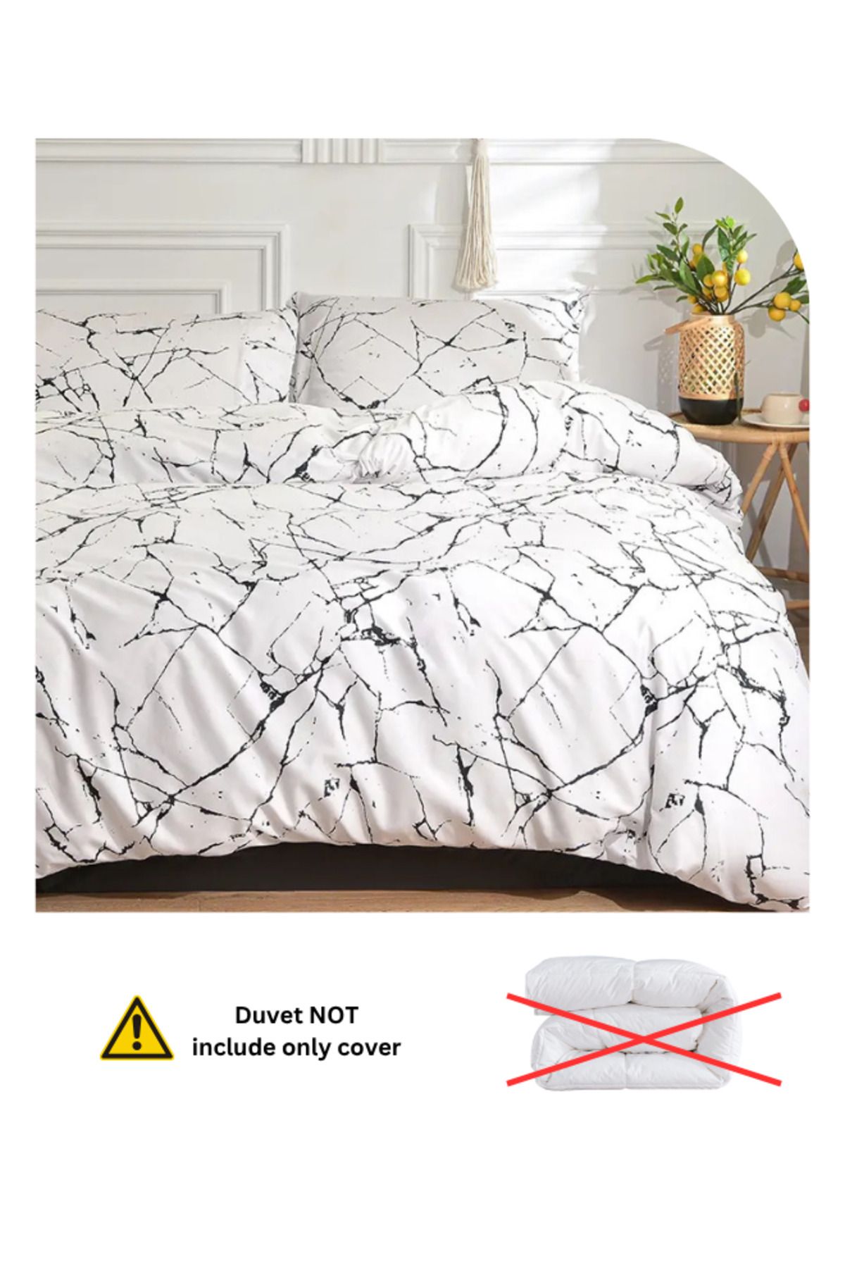 LUNA HOME-6 piece queen size bed linen set in Scandinavian style with marble pattern 200x230cm. 4