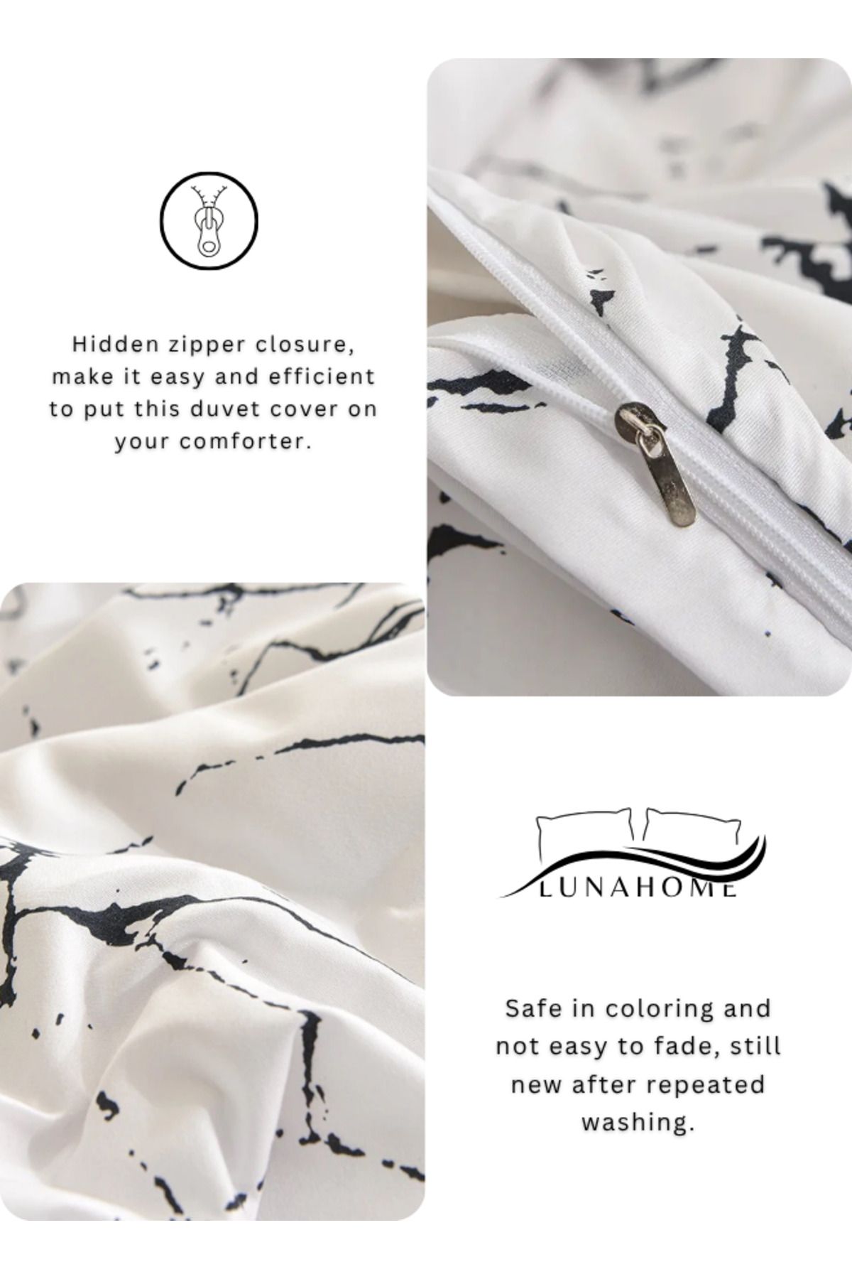 LUNA HOME-6 piece queen size bed linen set in Scandinavian style with marble pattern 200x230cm. 7