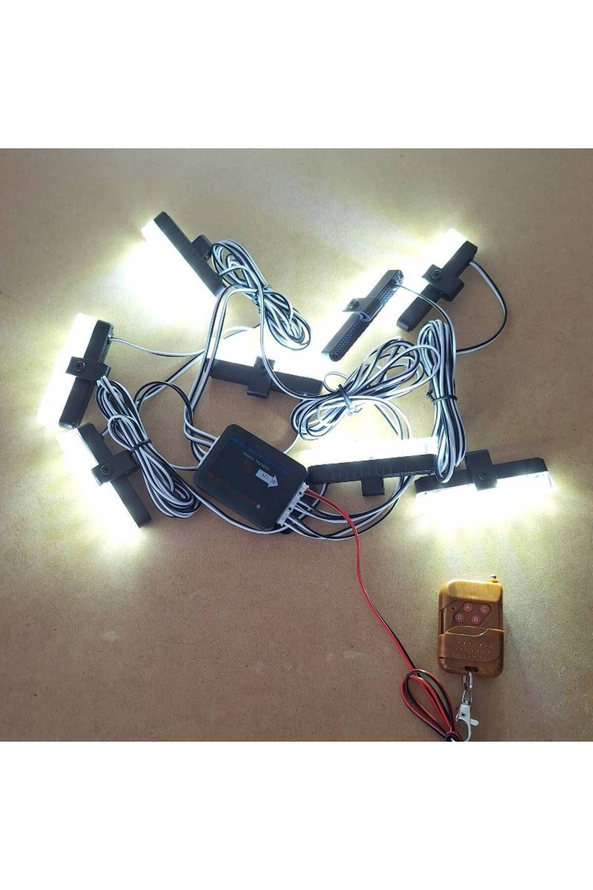 BGRJ Automotive-Set of 8 white strobe lights for grille, remote control, 7 functions, 12V 8