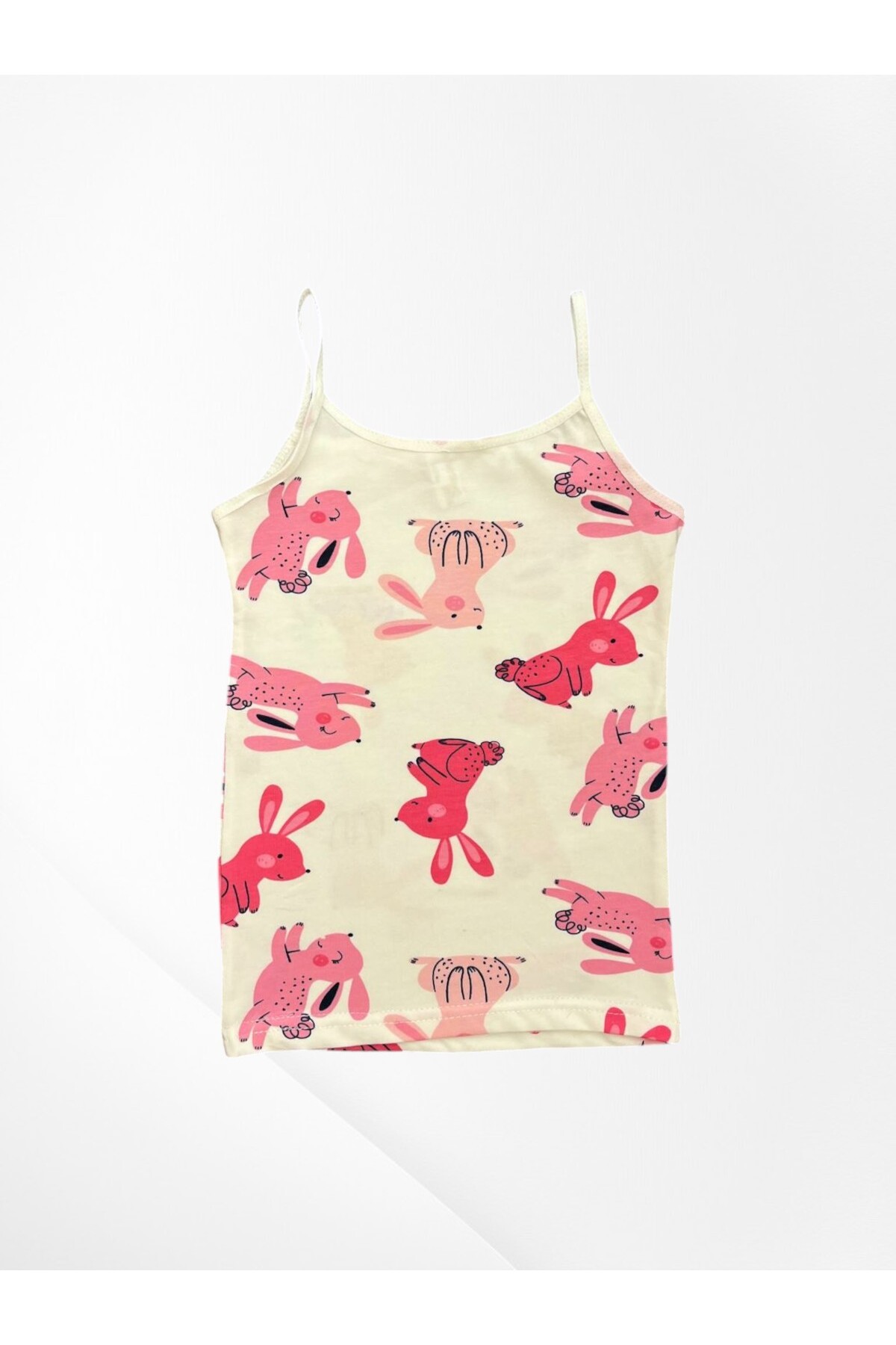Genel Markalar Kız Çocuk %100 Pamuklu Kumaş Ekru Tavşan Desenli İnce Askılı Atlet Boxer Takımı fotoğrafı 3 (önizleme)