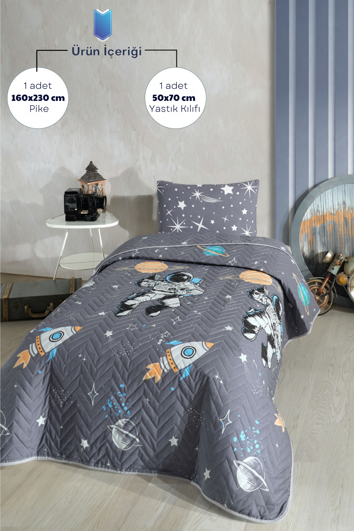 Formeya Bettwäsche-Set für Einzelbett mit Astronautenmotiv für Kinder und Jug...