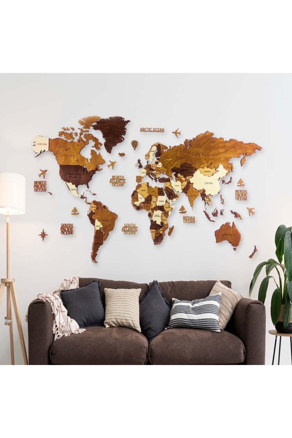 MapofX Ahşap Dünya Haritası Duvar Tablosu Ofis Dekor (Basic, Small - 110x60 cm, Ahşap) MF512