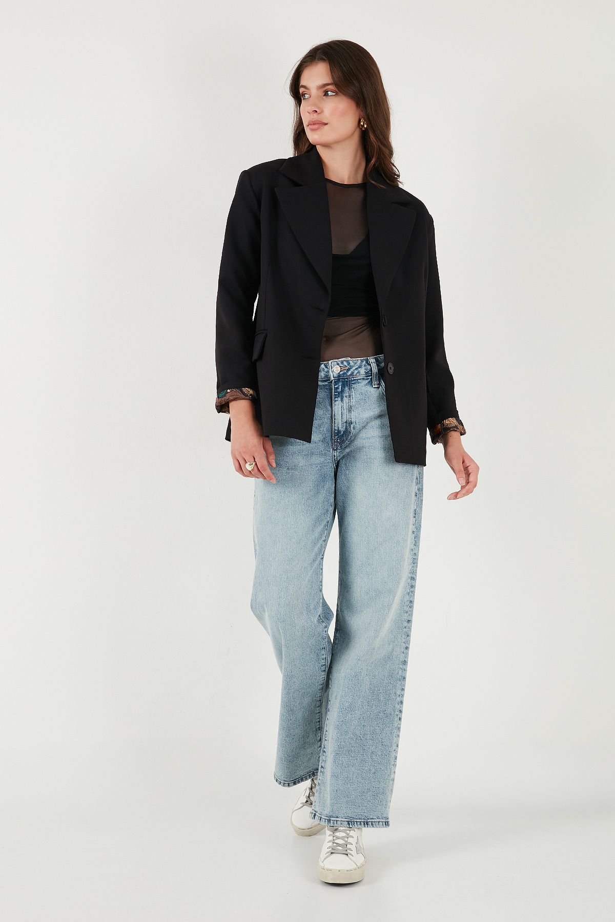 Lela-Regular Fit Mono Collar Patterned Blazer Jacket with Lining Detail Jacket 6524430 3