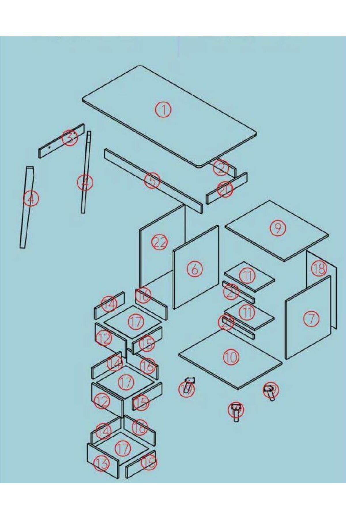 Türkiye-NKX Computer and Multifunction Table Home Office Workstation with 3 Drawer Storage Rack 7