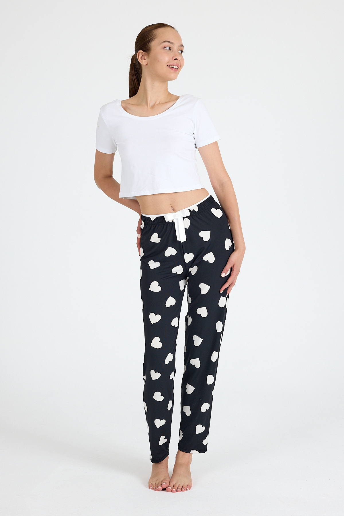 Rays-Black Heart Patterned Knitted Pajama Bottoms 4522 6