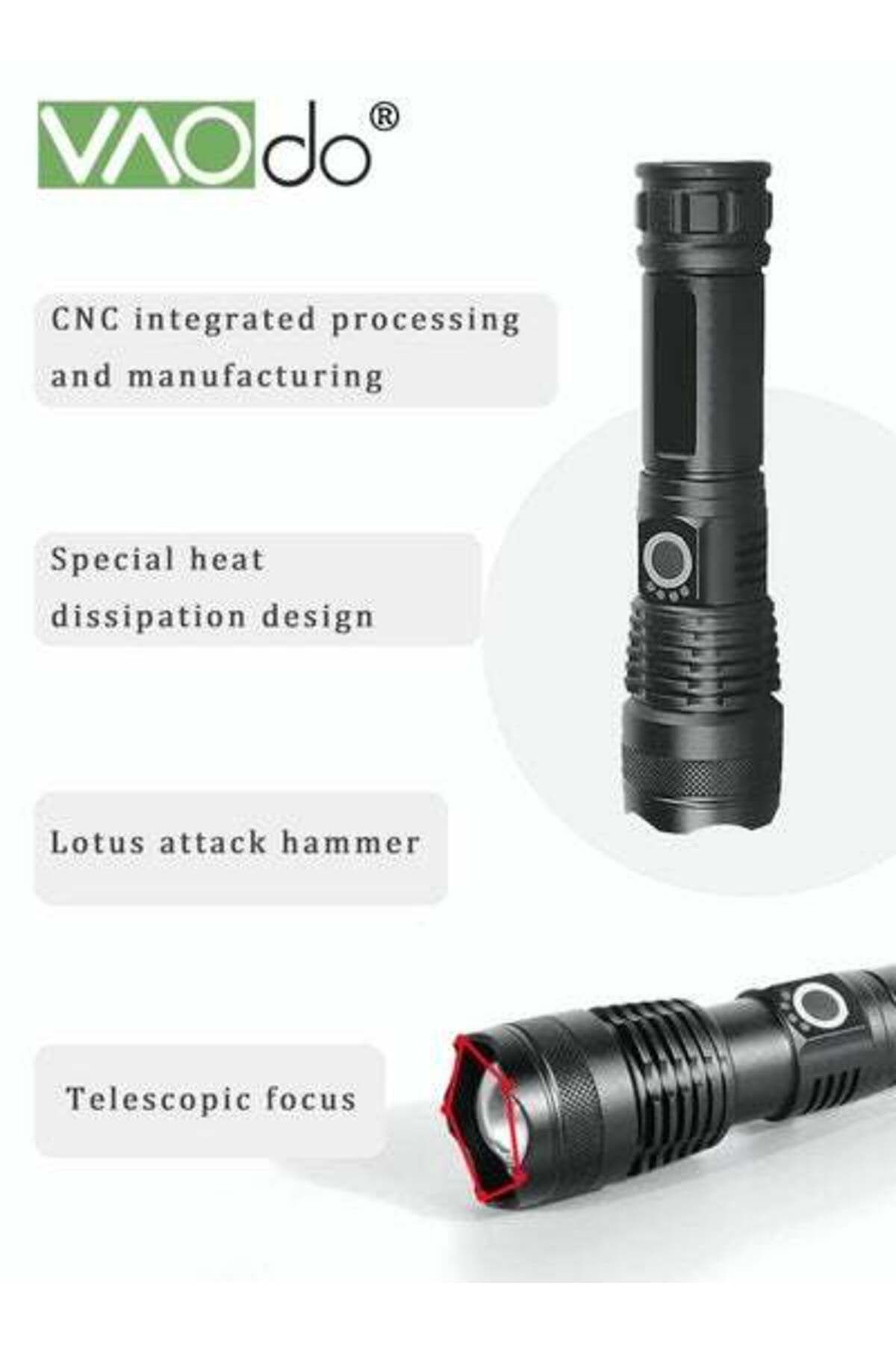 VAODO-P90 LED Flashlight Zoom 3 Mode High Lumens Handheld Rechargeable Flashlight Powerful Torch 5