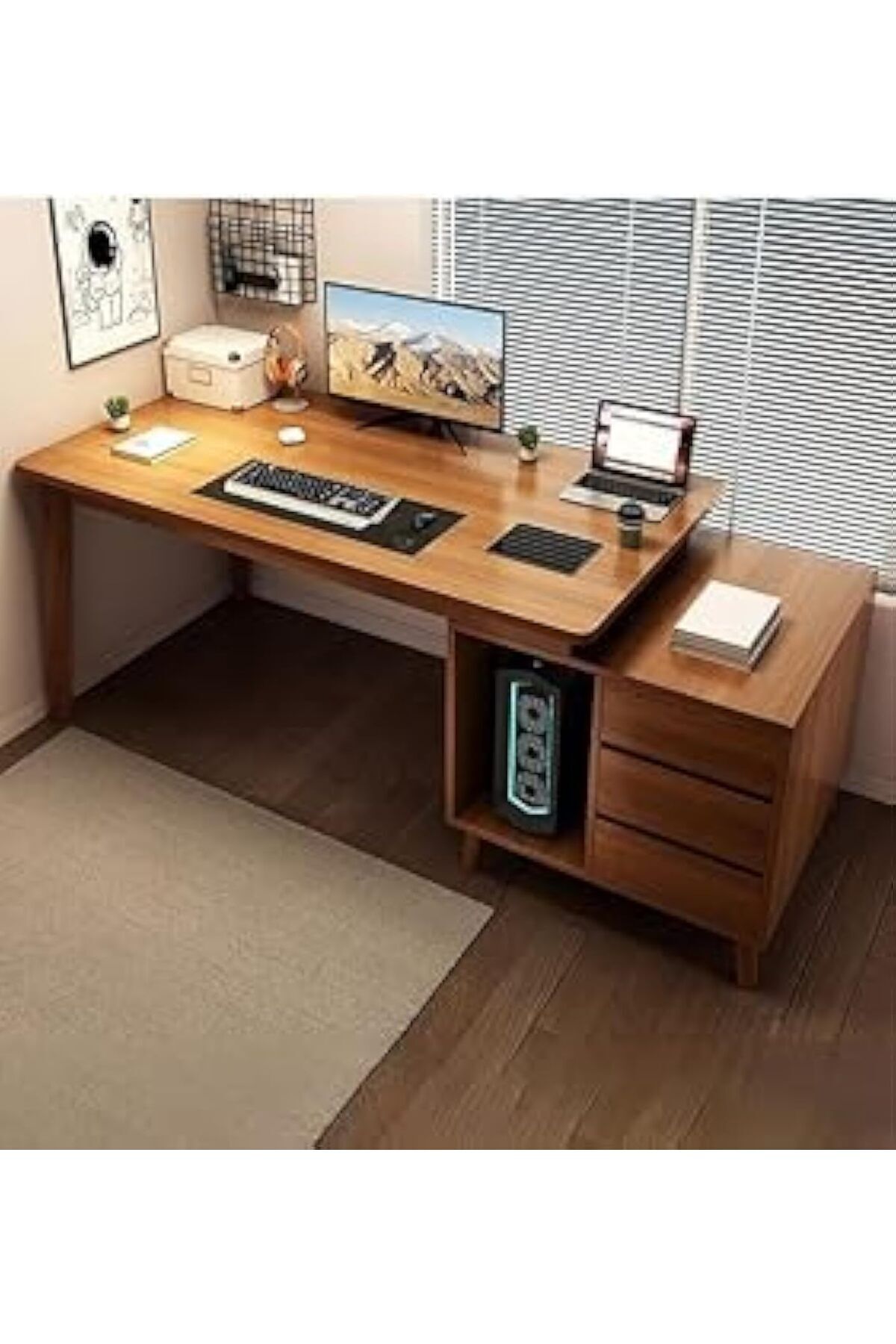 Türkiye-NKX Computer and Multifunction Table Home Office Workstation with 3 Drawer Storage Rack 2