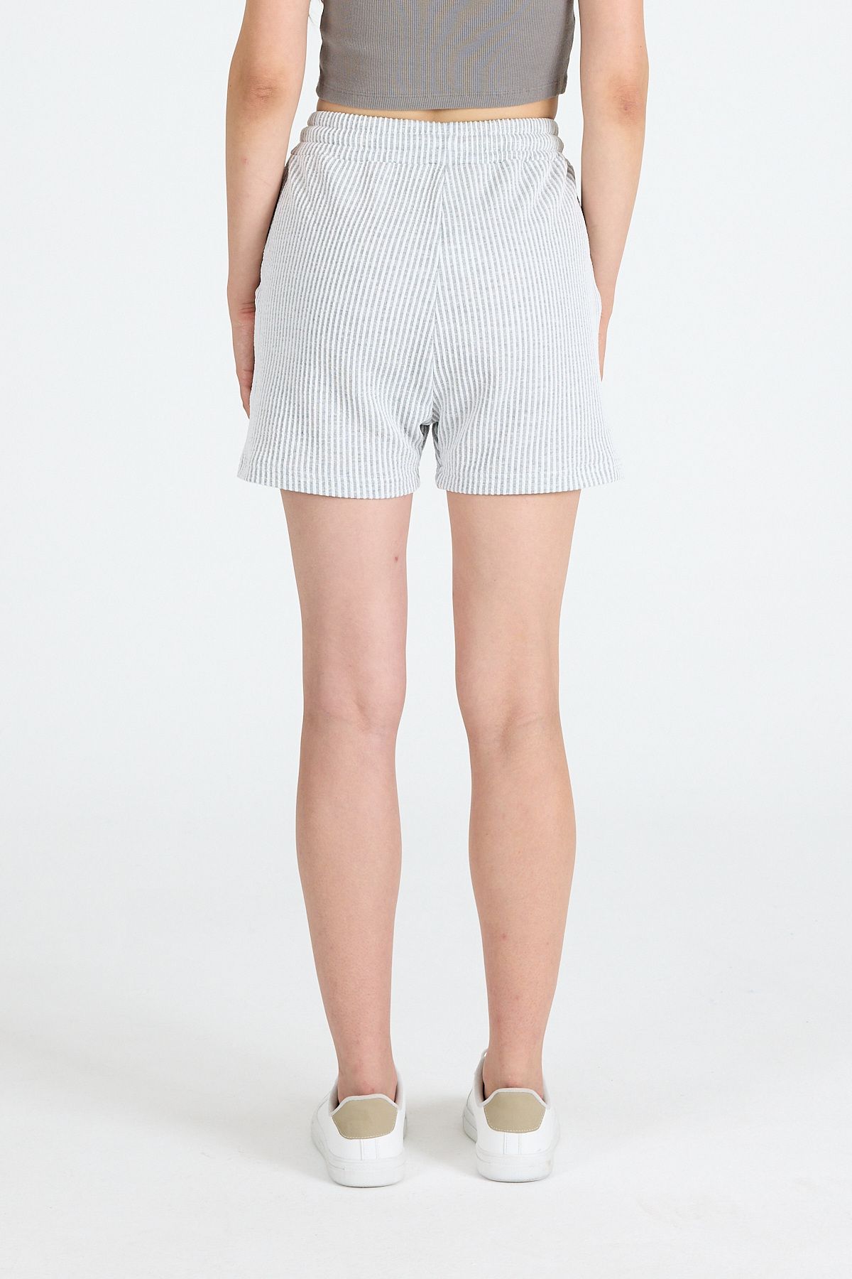 Rays-Pantaloni scurți gri cu talie elastică cu dungi 4094 5