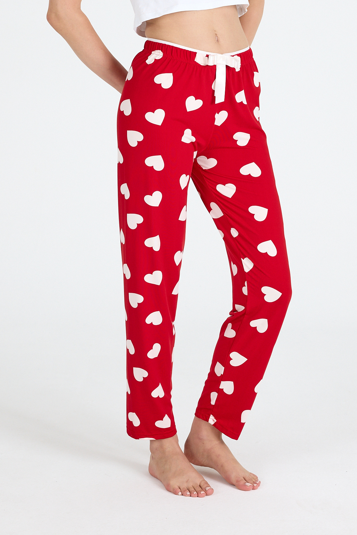 Rays-Red Heart Patterned Knitted Pajama Bottoms 4522 3