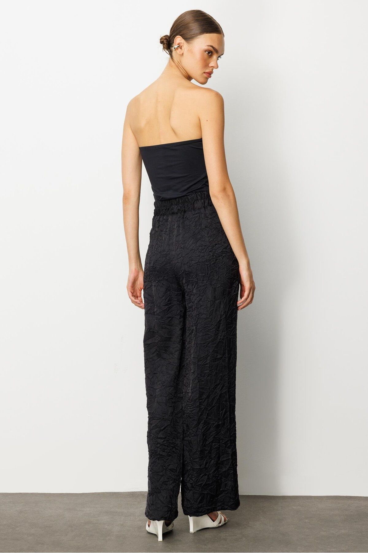 Moda İlgi-Modailgi Elastic Waist Side Pocket Pleated Detailed Trousers - 15052 Black 5
