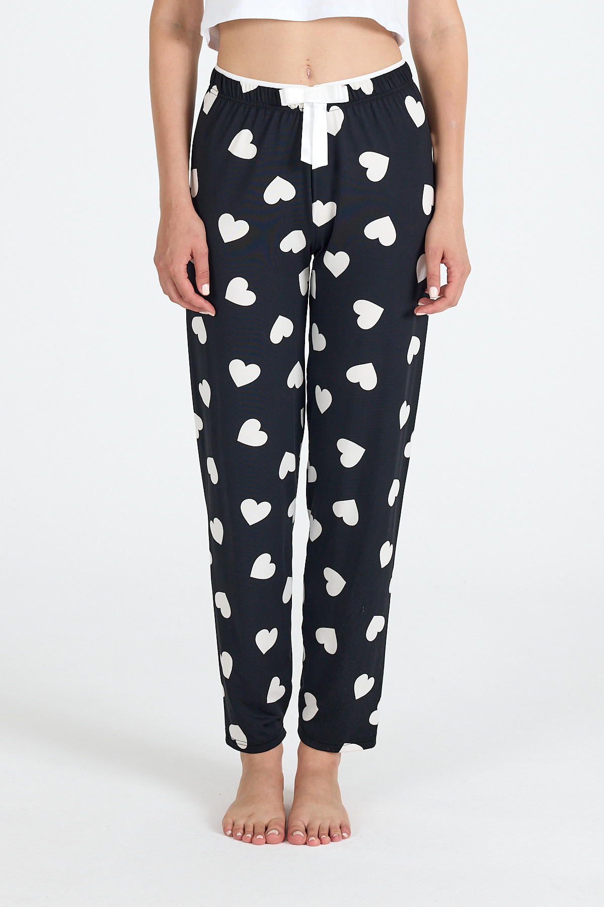 Rays-Black Heart Patterned Knitted Pajama Bottoms 4522 3