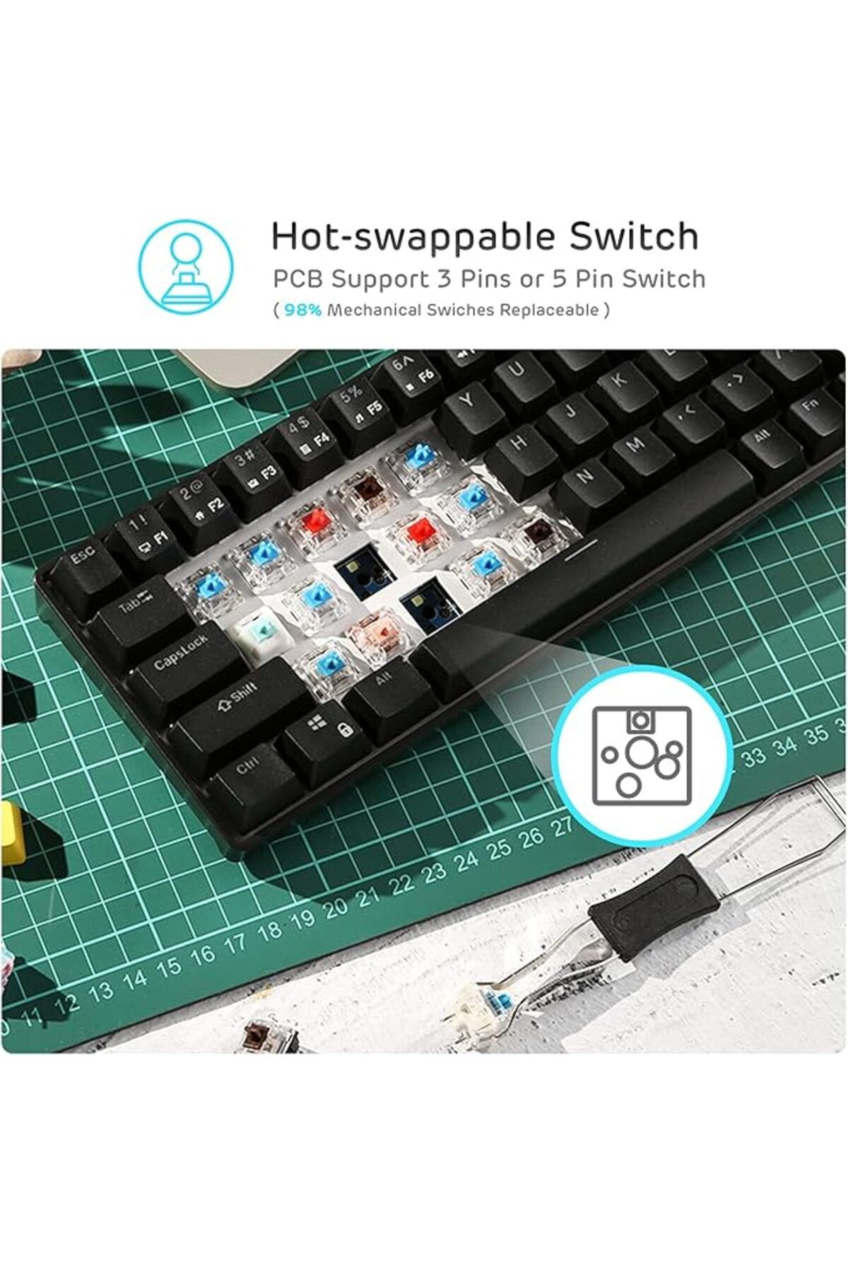 COOYA-Gaming Keyboard Wireless Hot Swappable,with Stand-Alone Arrow/Control Keys, Black, Quiet Red Switch 3