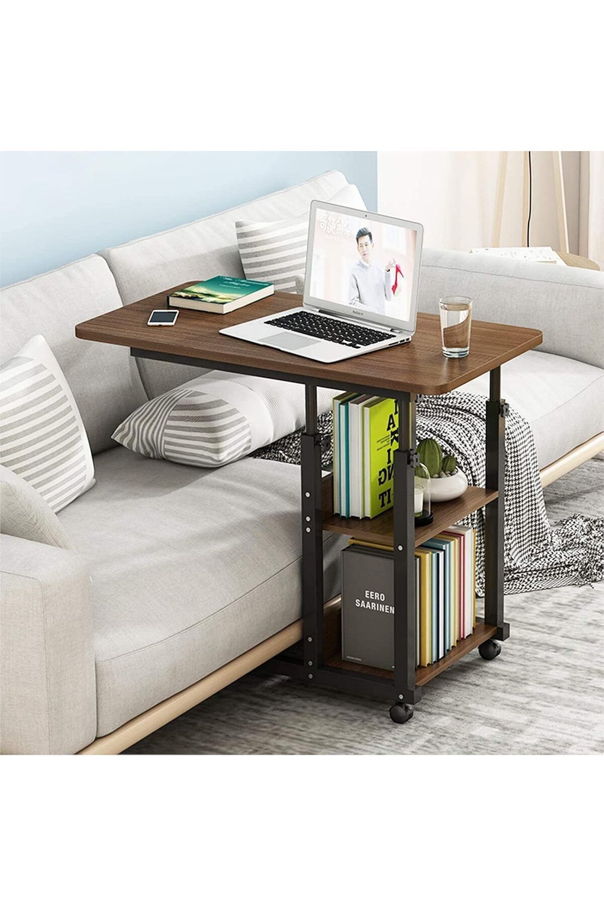 Türkiye-Adjustable Overbed C-Shaped Table With Wheels - Side Snack End Table, Portable Computer Desk, Home R 5