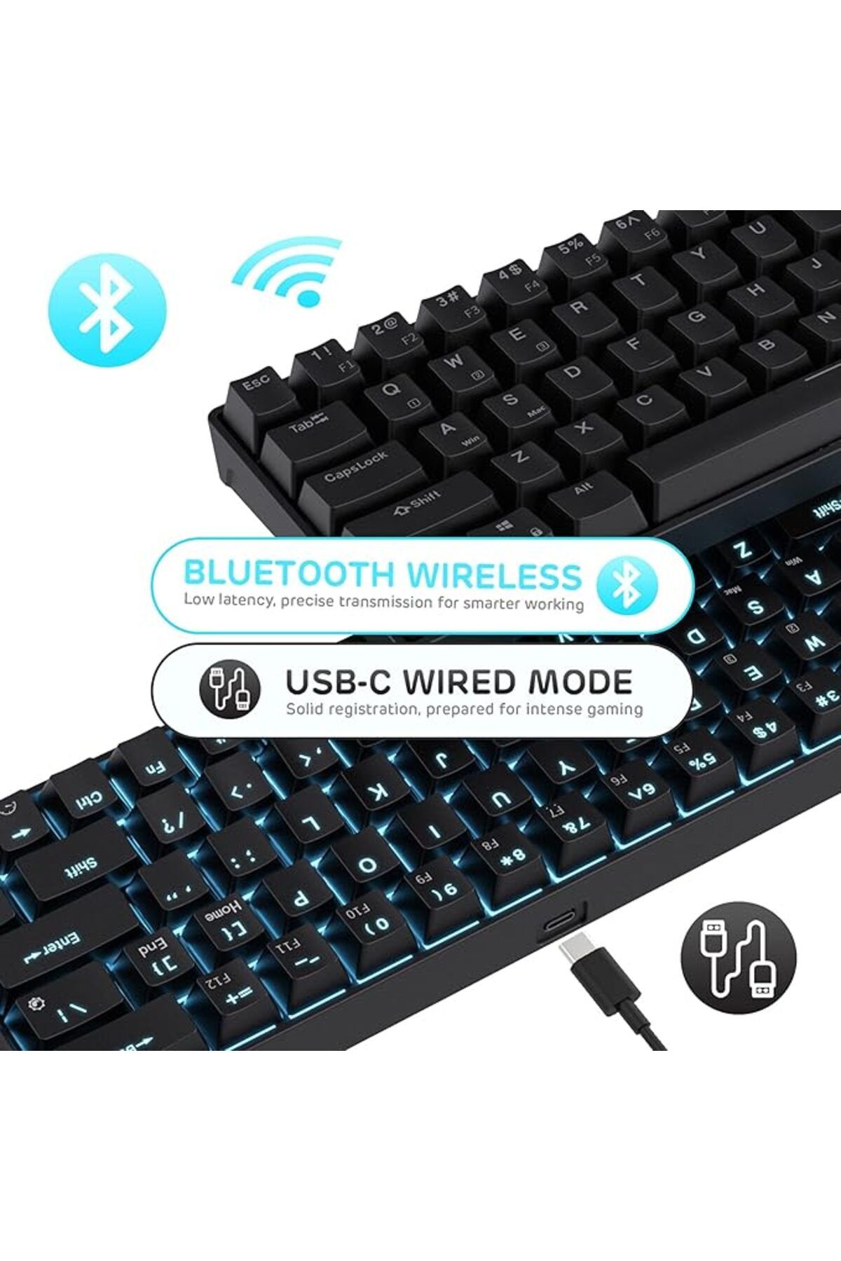 COOYA-Gaming Keyboard Wireless Hot Swappable,with Stand-Alone Arrow/Control Keys, Black, Quiet Red Switch 4
