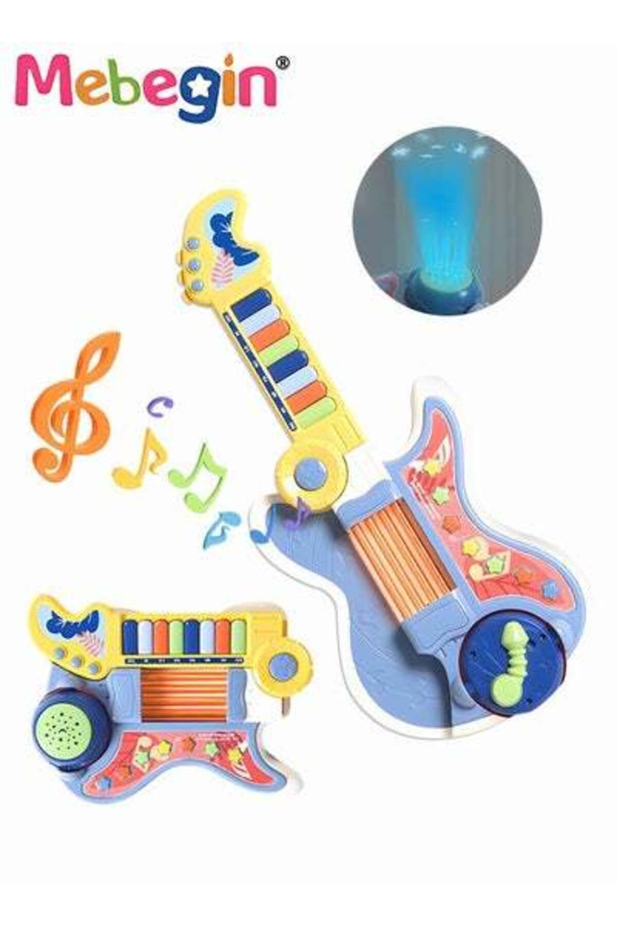 MEBEGIN-2-in-1 Musical Instrument Toy with Projection Function and 2 Modes, Colorful Guitar Piano Toy 3
