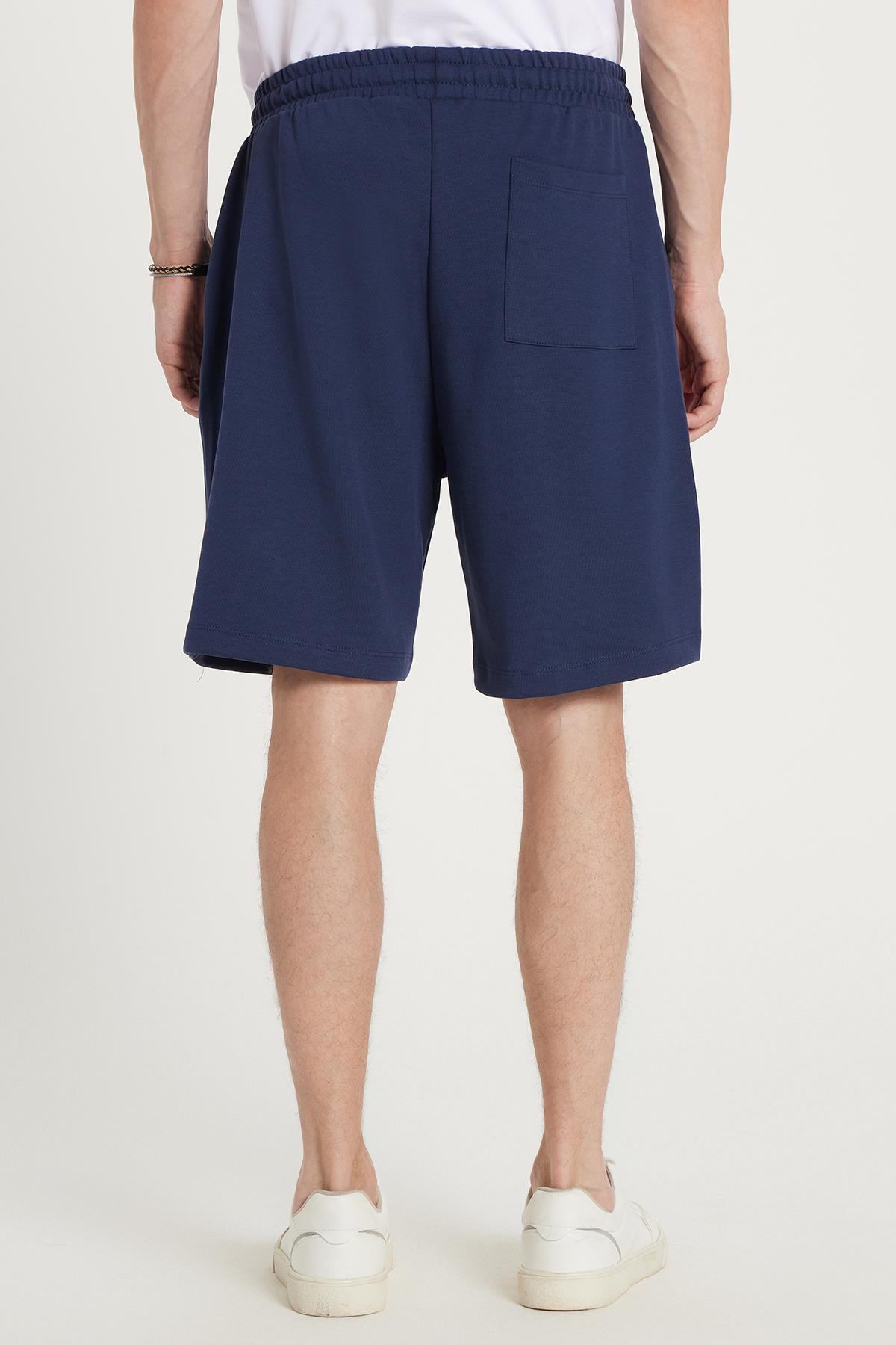 Tudors-Men's Relax Fit Relaxed Cut Navy Blue Bermuda Shorts with Side Pockets 5