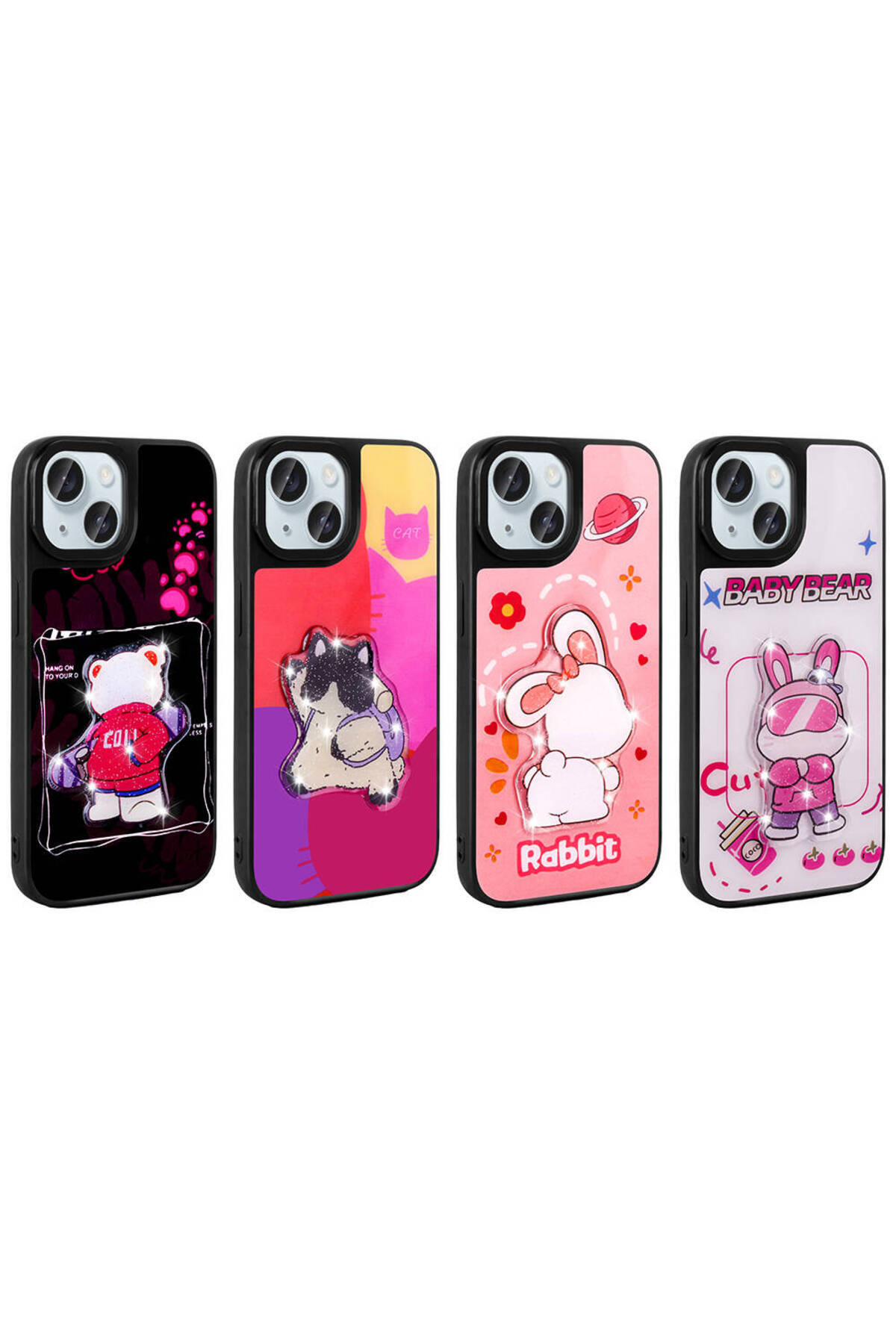 xemu-iPhone 14 Case Shining Embossed Iconic Figure Cppl Amas Silicone Cover - Pink 3