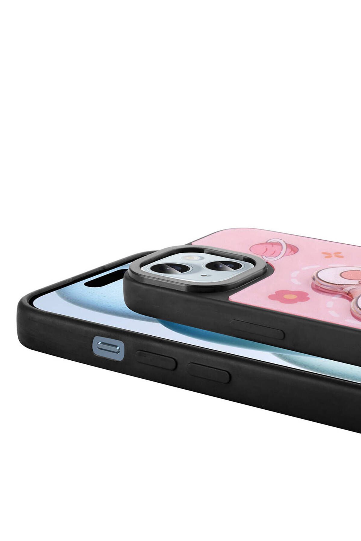 xemu-iPhone 14 Case Shining Embossed Iconic Figure Cppl Amas Silicone Cover - Pink 4