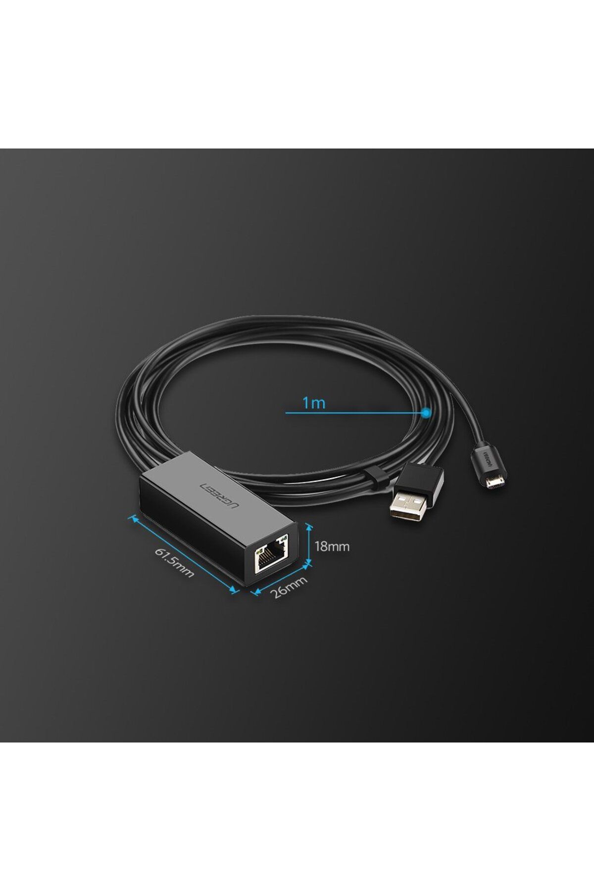 Ugreen-Zewnętrzna karta sieciowa LAN micro USB 100Mbps do Chromecast 1m czarny 9