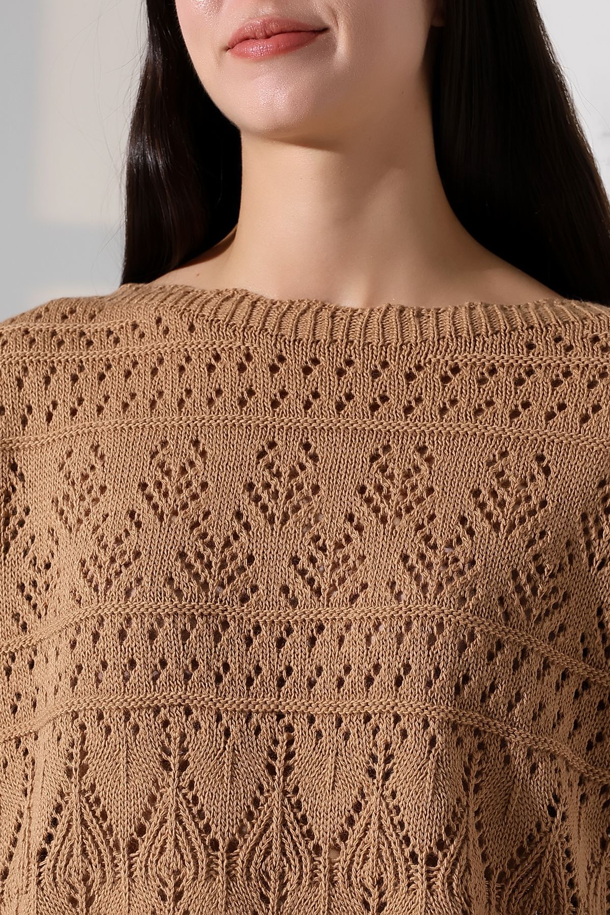 ALCHON-Kayak Wide Wave Collar Long Sleeve Openwork Hollowed Out Walked Flower Pattern Spring Knitwear Sweater 5