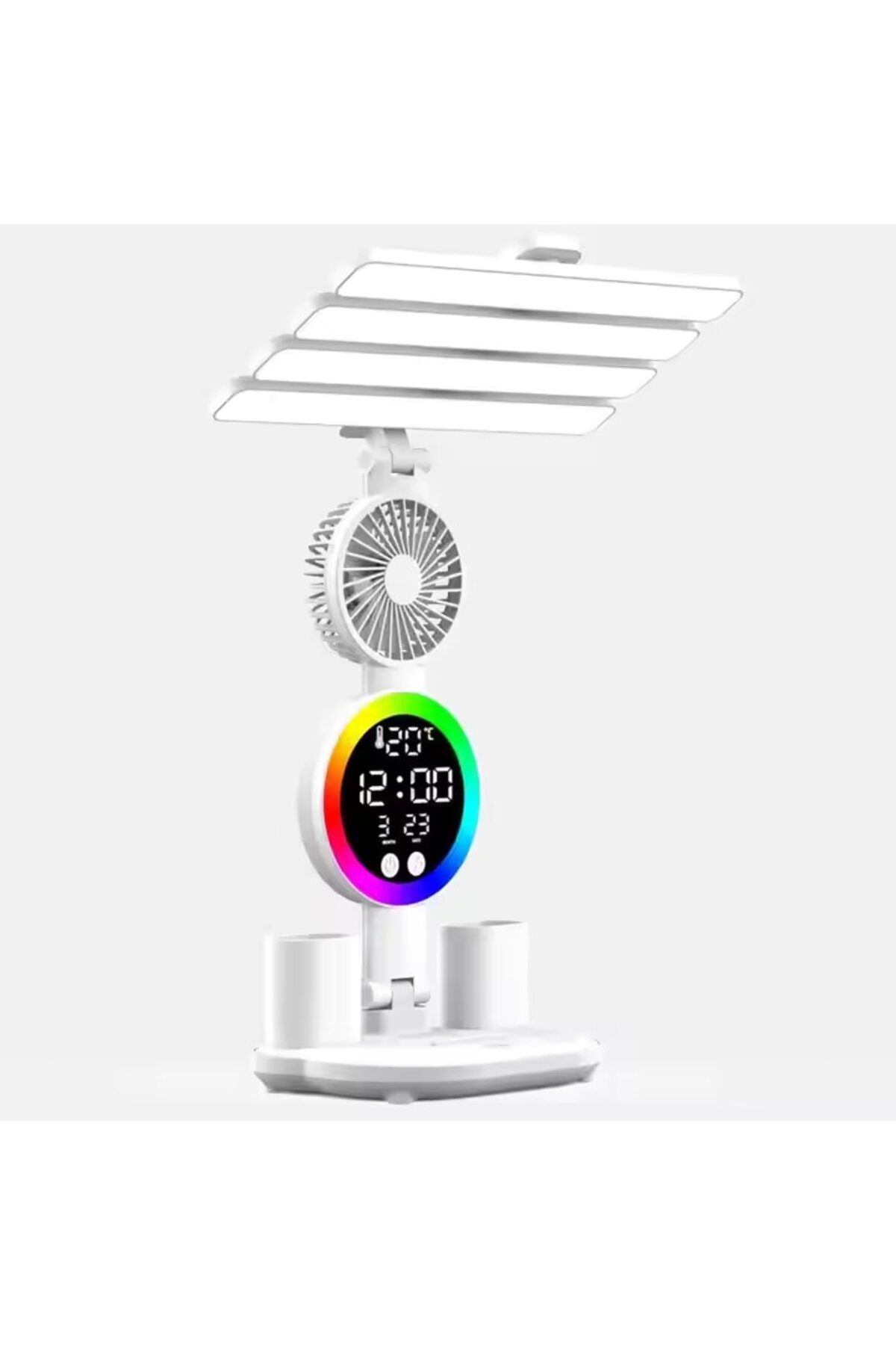 OEM-Desk LED lamp with fan, clock, thermometer, touch, USB, 3 color modes and brightness levels, phone a 3