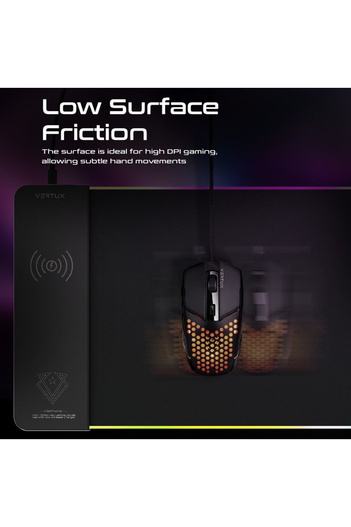 Promate-Vertux RGB Mouse Pad with Wireless Charger 2-in-1 Gaming Mouse Pad with Anti-Friction Surface and Ultra-Fast Wireless Charging 3