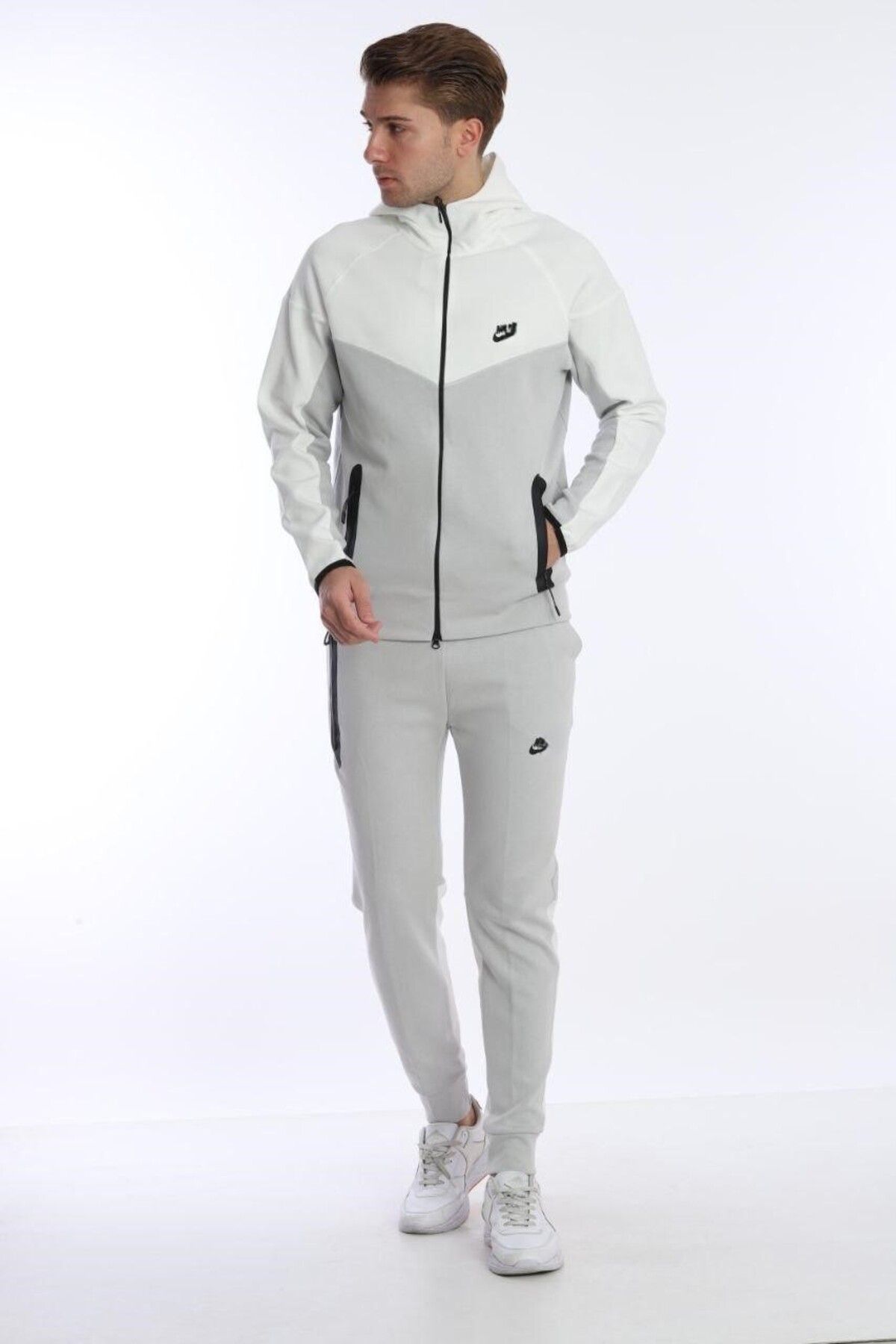 2AS-Tech Fleece Gray-White Tracksuit Set 1