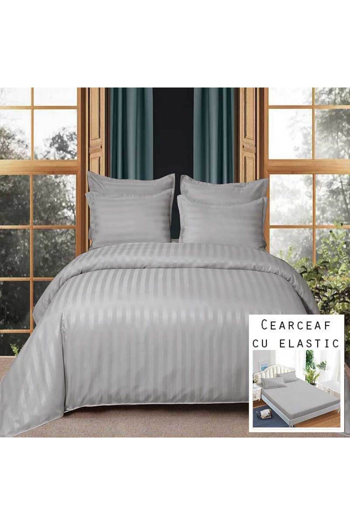 Patul Lenjerie Damasc, Cearceaf cu elastic, Pucioasa, 2 Persoane, Pat Dublu, 6 Piese