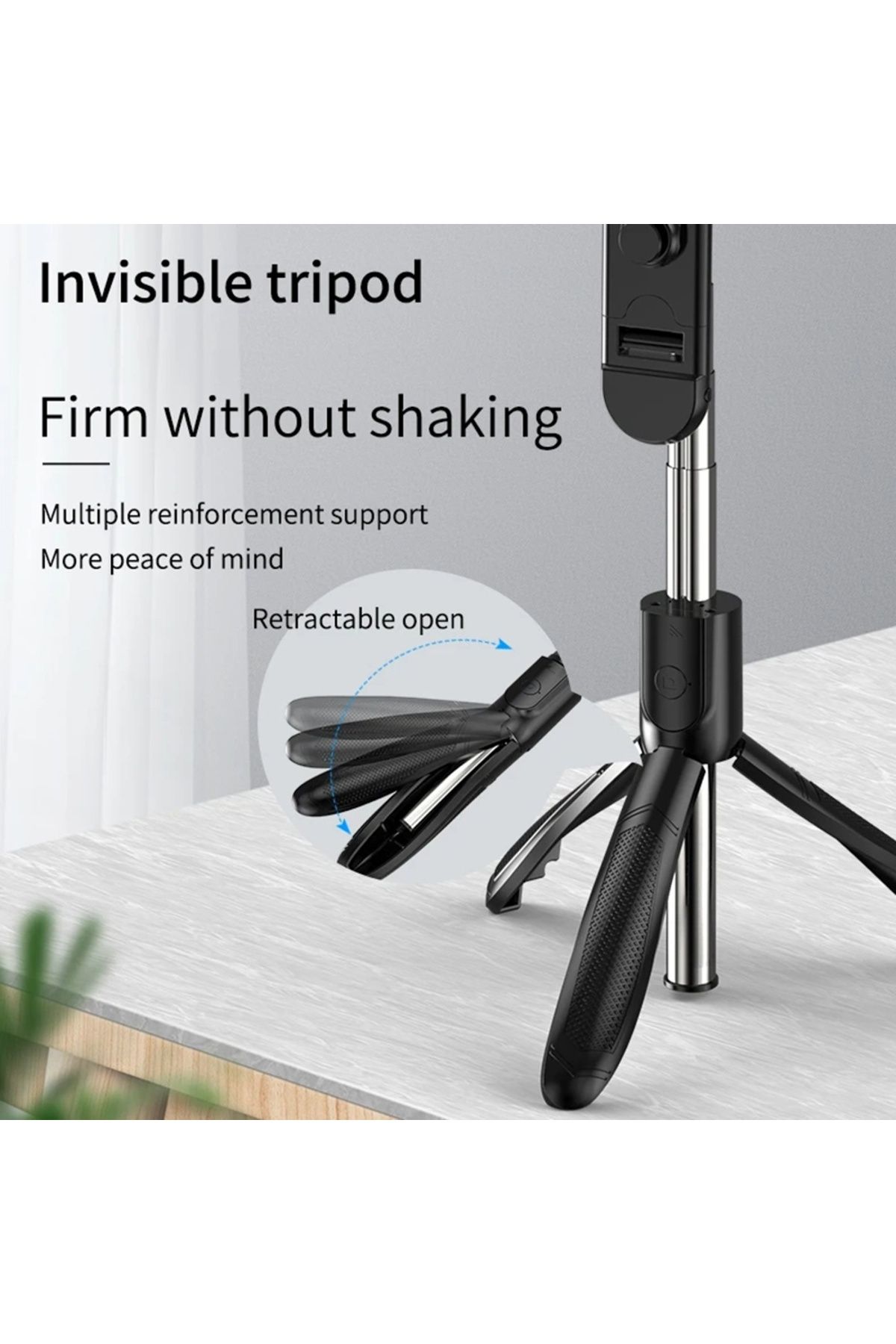 Techsuit-Stick selfie cu telecomandă și lumină LED, mod repaus, 70 cm - (S01-S) - Negru 2
