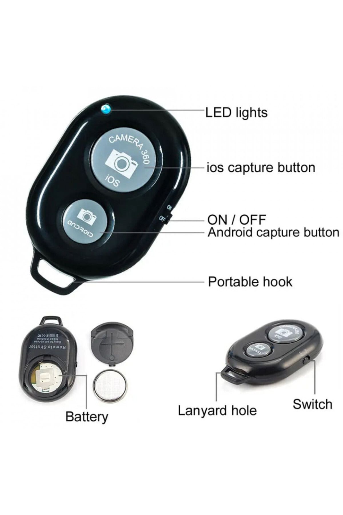 Techsuit-Telecomandă pentru stick selfie - Control Bluetooth (RMC-01) - Negru 11