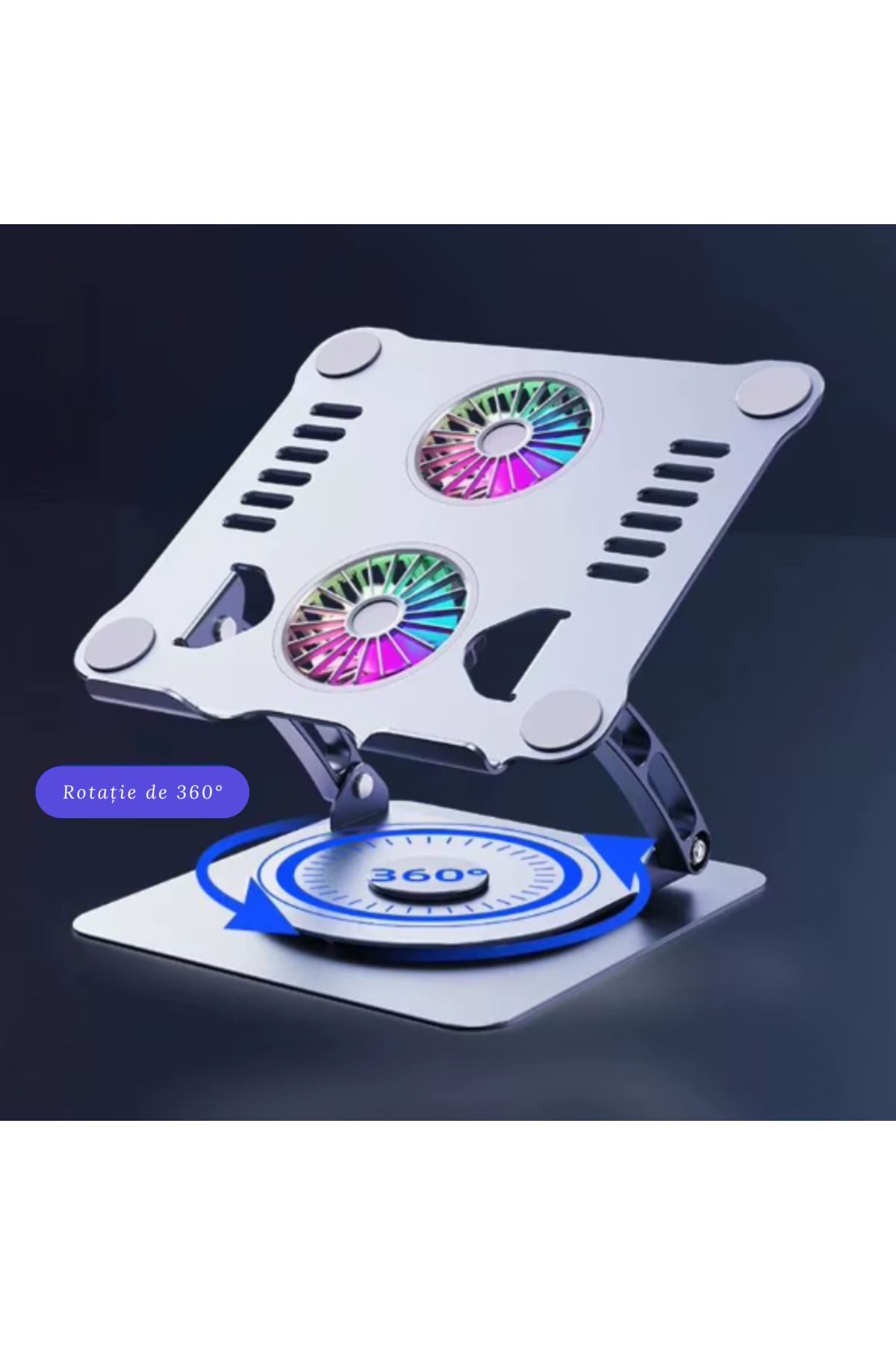 Adsinio-Laptop Cooler, Adsinio, 360° Rotating, Foldable,Adjustable Height, Variable Angle, 2 Fans, Gray 6