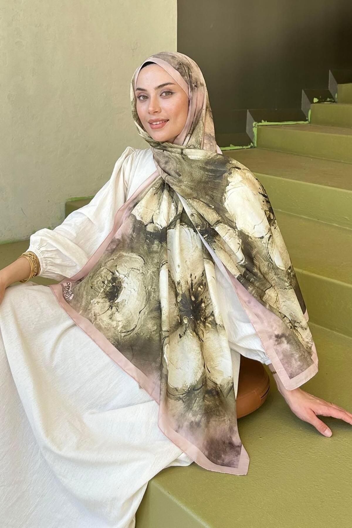 lamelif-Bohemian Flower Pattern Soft Shawl Camel 2