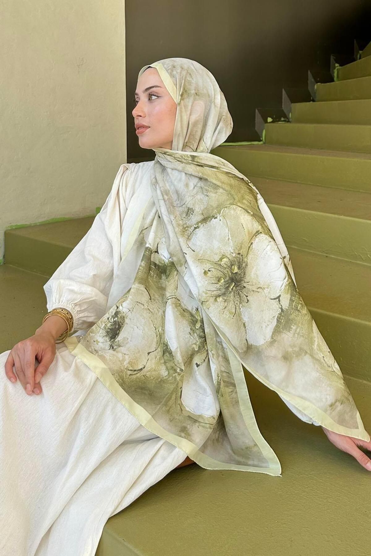 lamelif-Bohemian Flower Pattern Soft Shawl Yellow 4