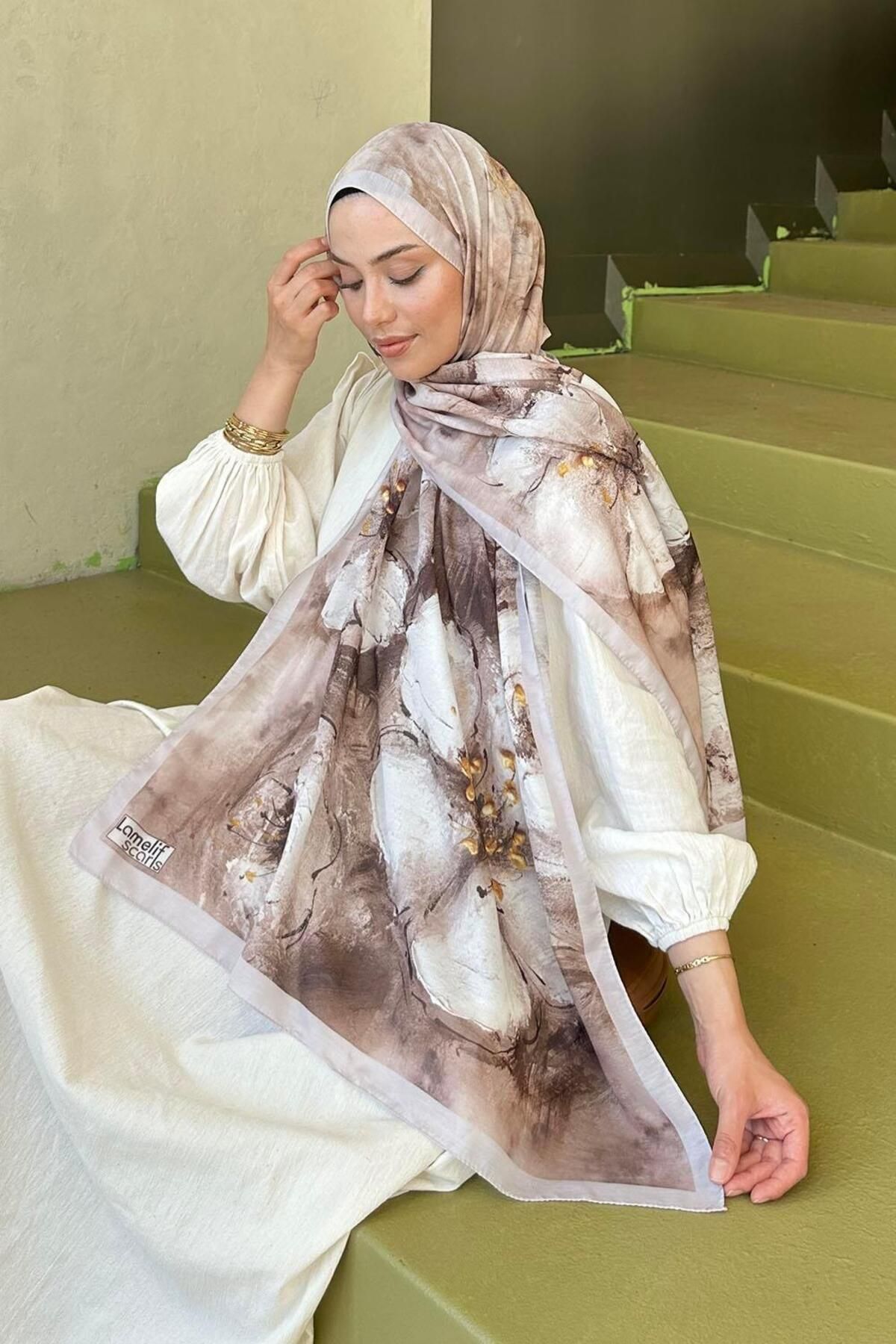 lamelif-Bohemian Flower Pattern Soft Shawl Mink Color 3