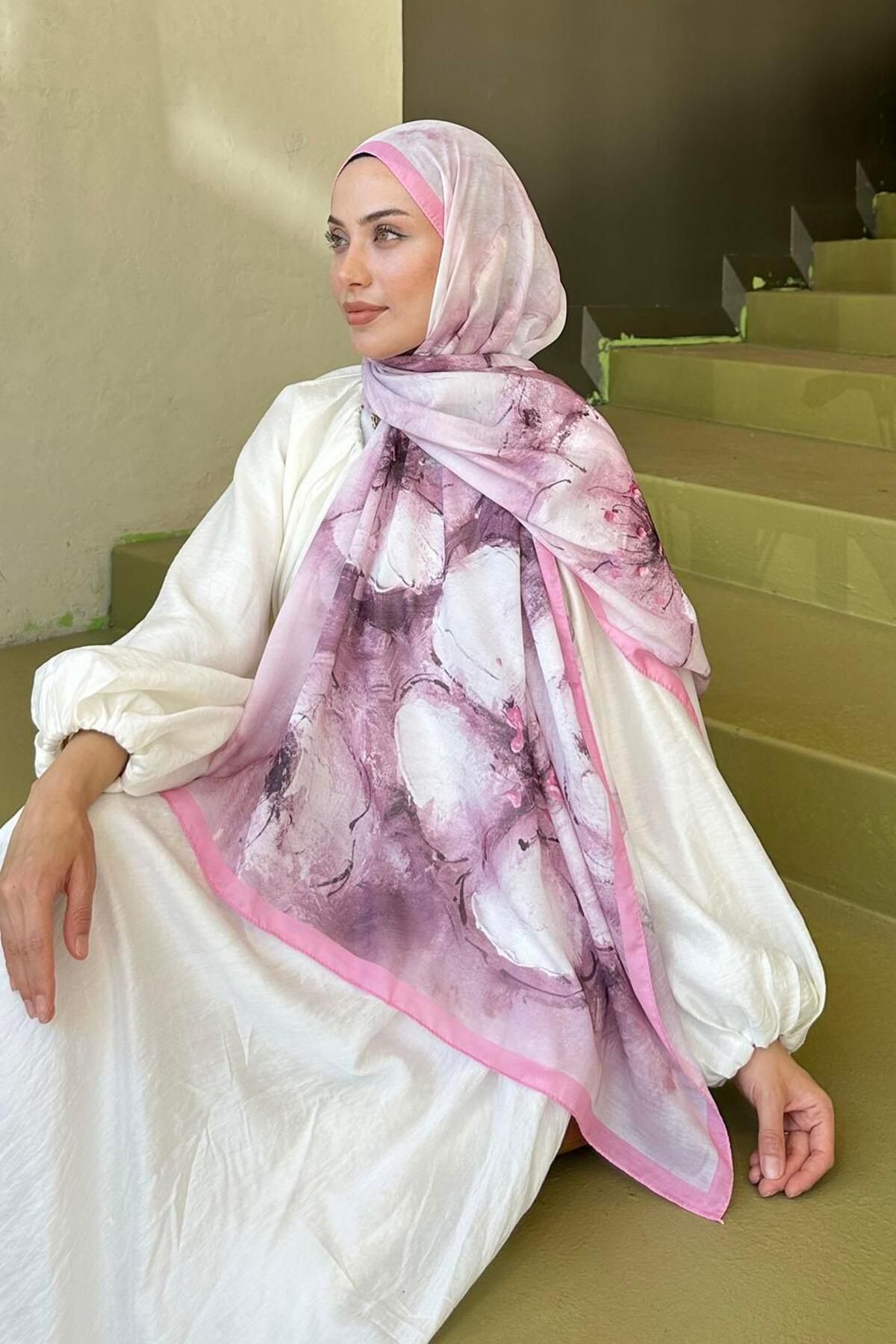 lamelif-Bohemian Flower Pattern Soft Shawl Candy Pink 3