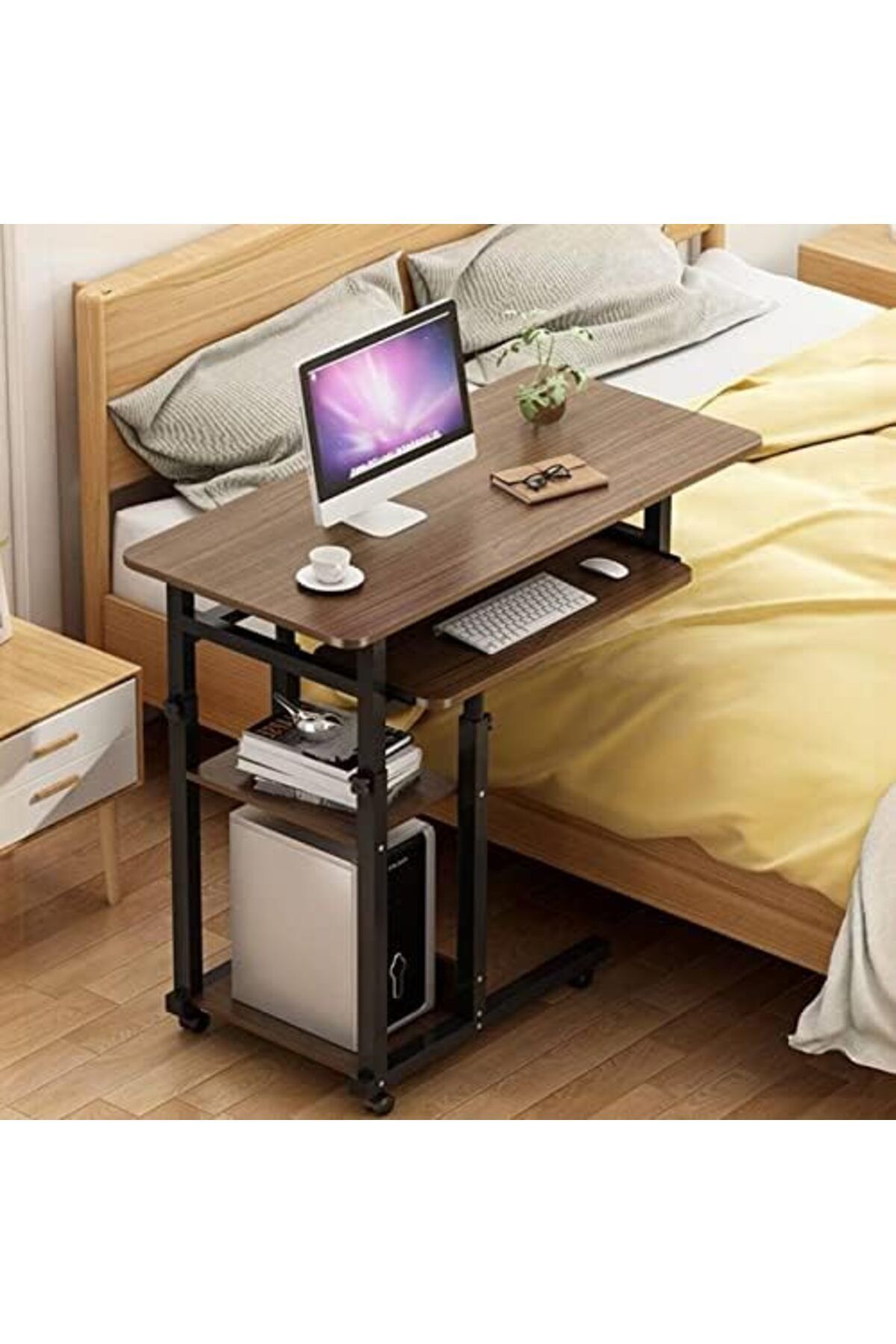 Türkiye-Side Table Sofa Side Table, Computer Desk with Wheels, Reading Desk Breakfast Table for Bedside Home 4