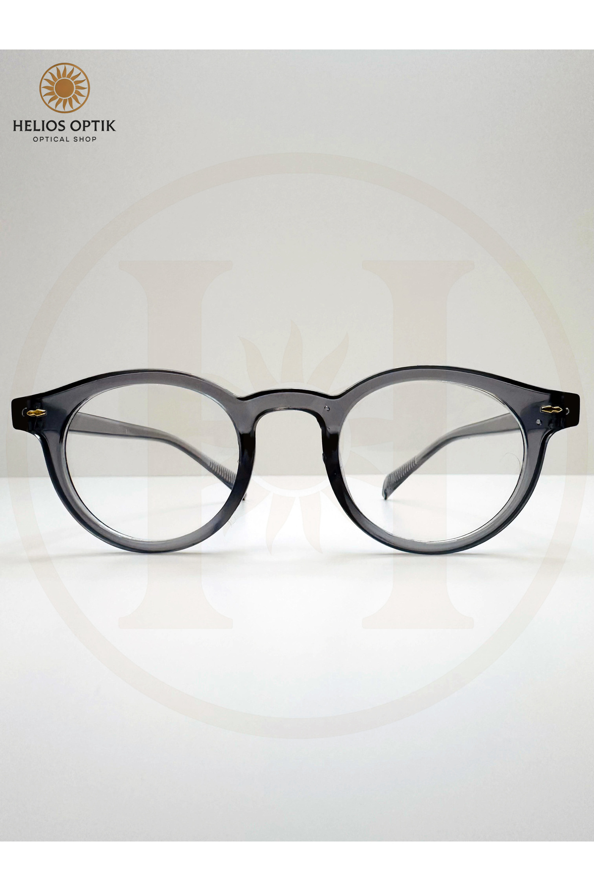 Helios Optik Unisex Yuvarlak Gözlük - Şeffaf Gri Vintage Retro Model