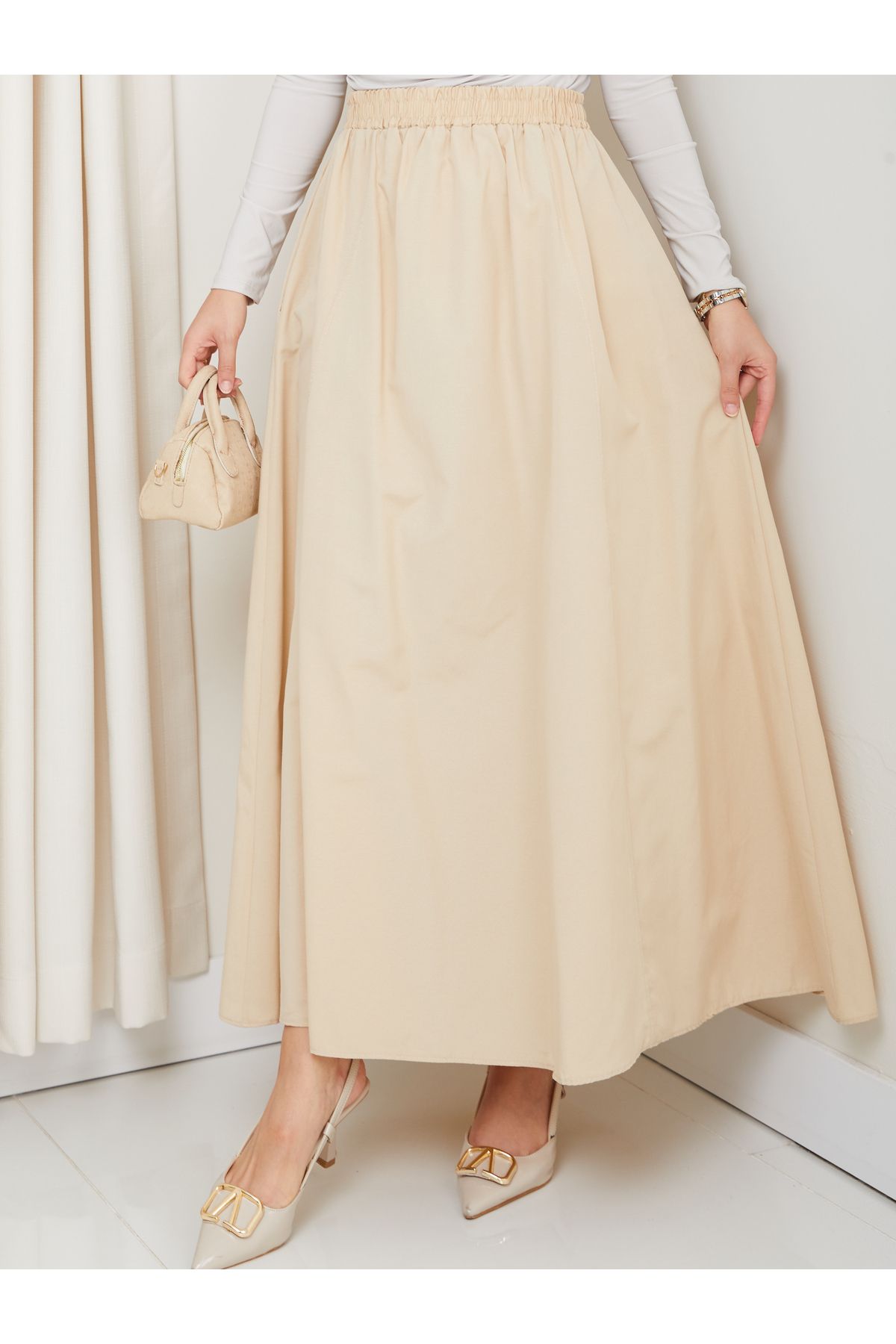 FERHEL-6 Piece Flared Hijab Skirt with Pockets and Elastic Waist 2
