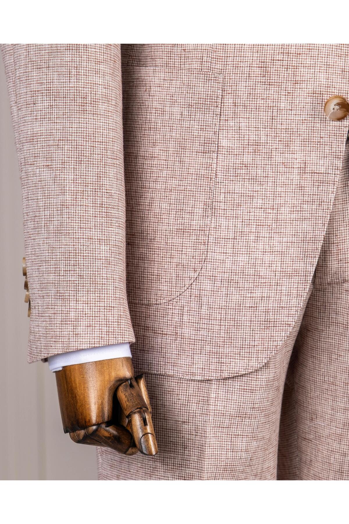 İtalyan stil slim fit ceket pantolon takım elbise kahverengi T14458 — قهوه‌ای — تصویر 5 از 5